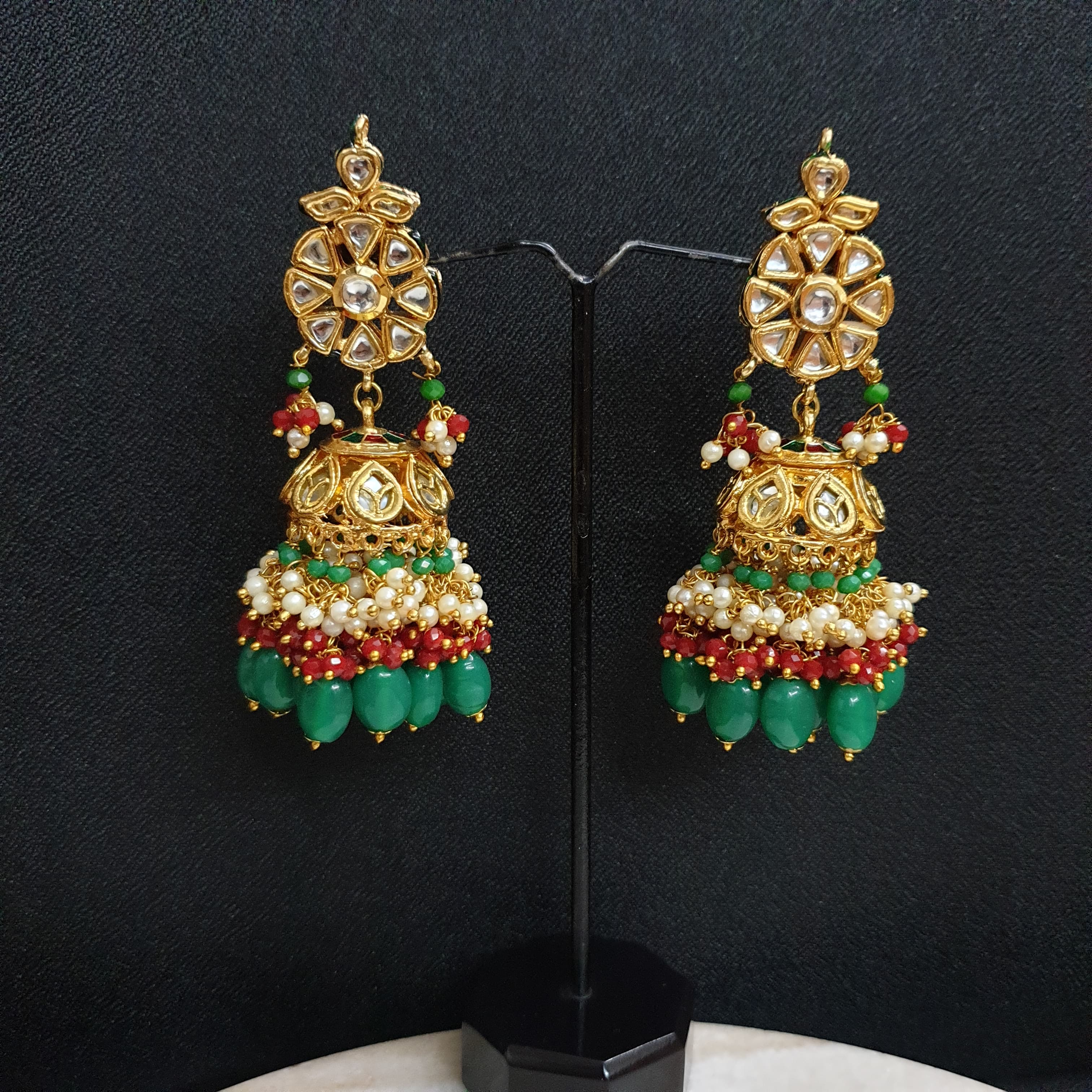 Multi Long Kundan Jhumki Earrings