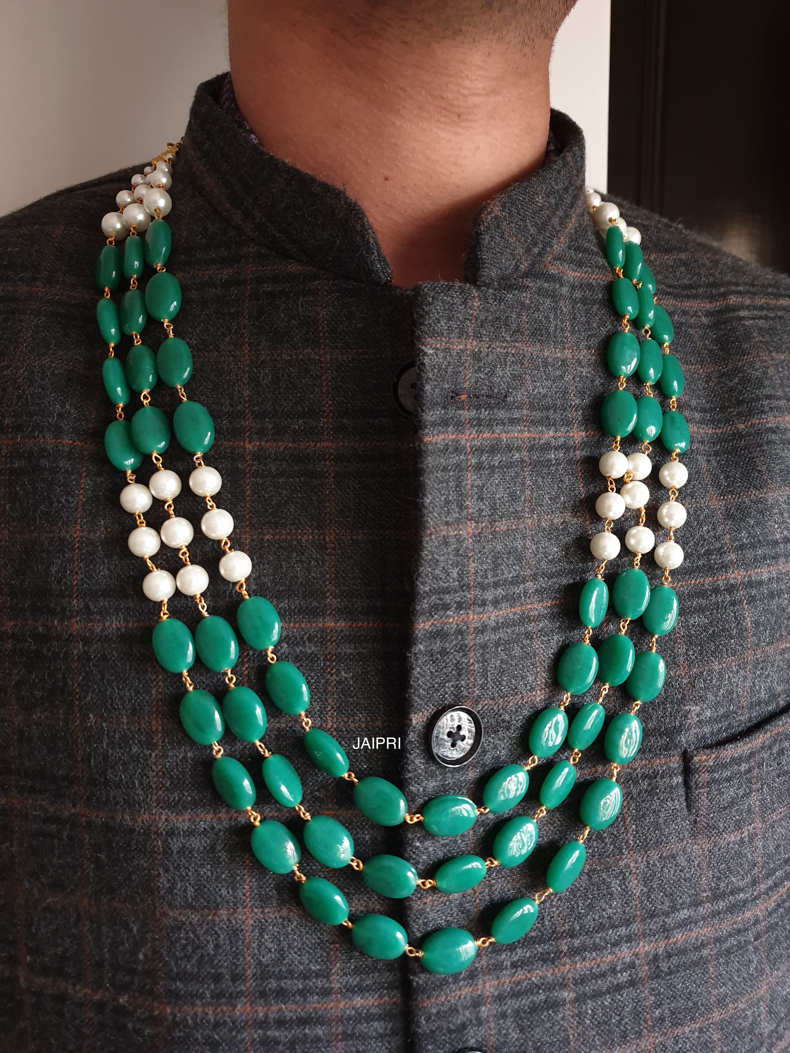 Designer Green And Pearl Combo Groom Necklace