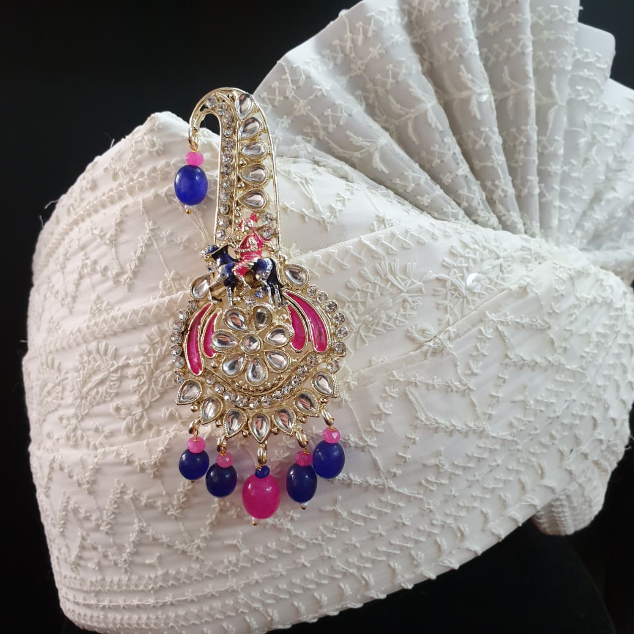 Pink Blue Stone Kundan Polki Horse Kilangi For Wedding