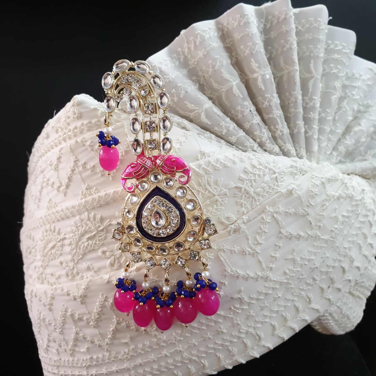 Pink Stone Kundan Polki Elephant Kilangi For Wedding