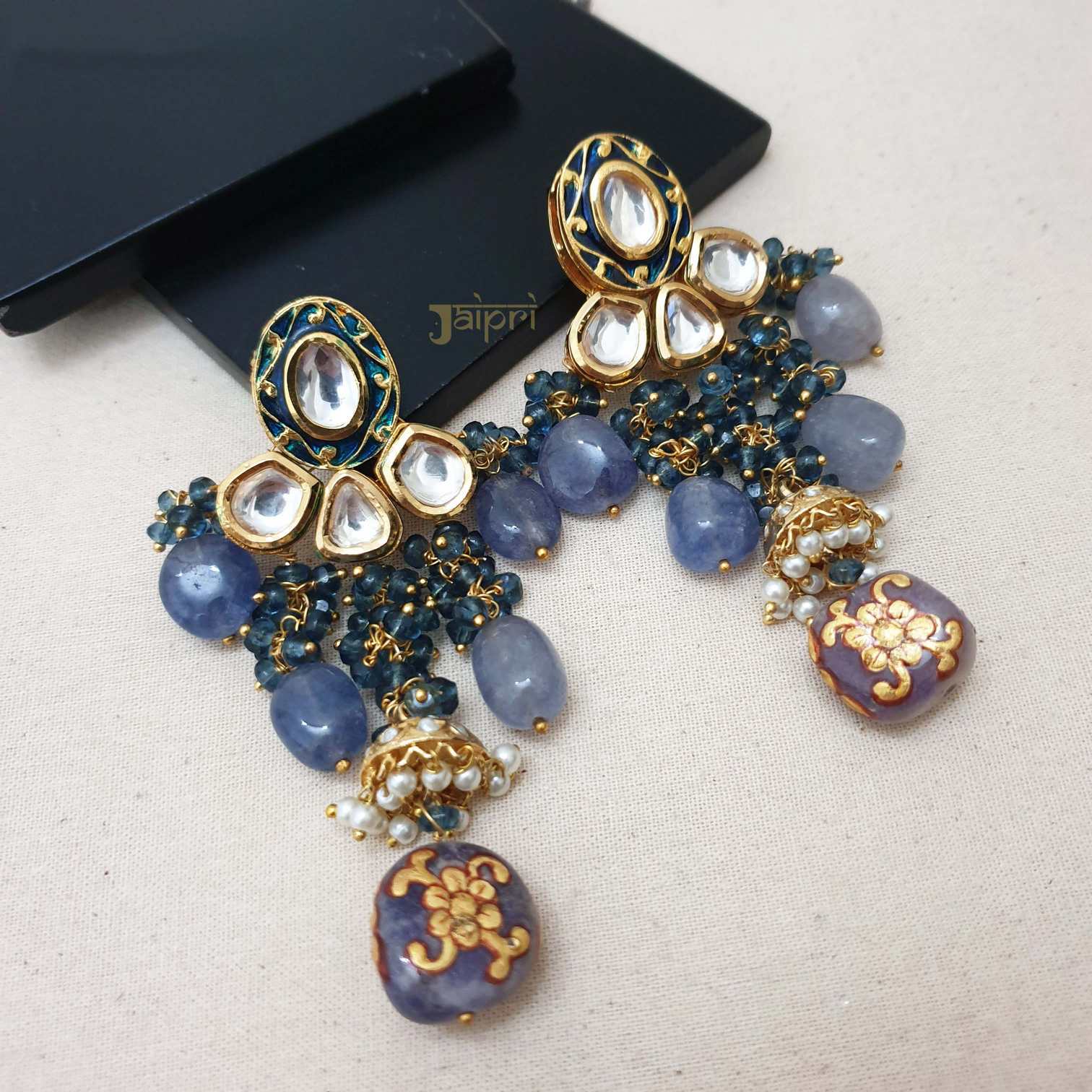 Blue Stone & Kundan Stud Earrings