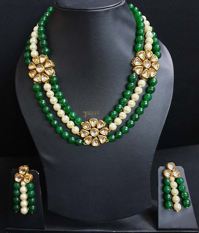 Green Stone Kundan Necklace With Earrings