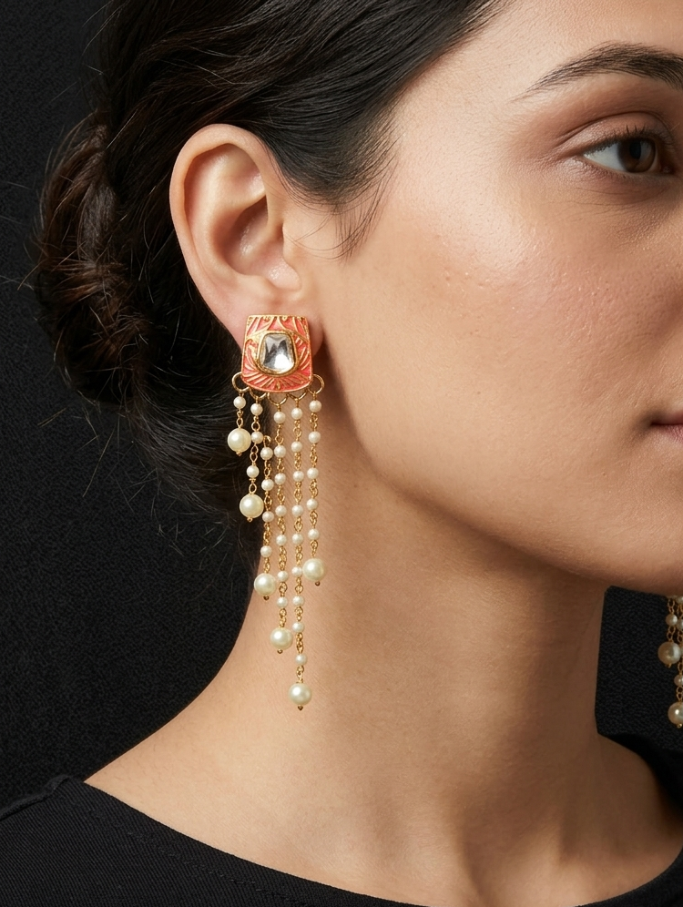 Kundan Meenakari Stone Dangler Earrings