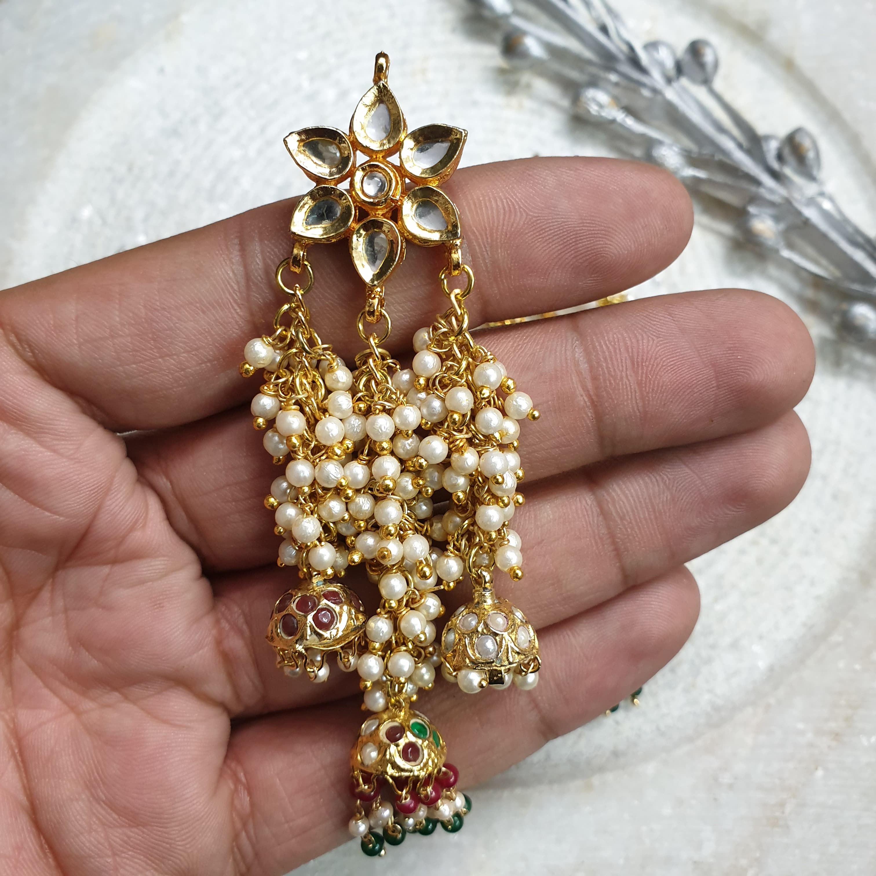 Floral Kundan Jhumki Earrings