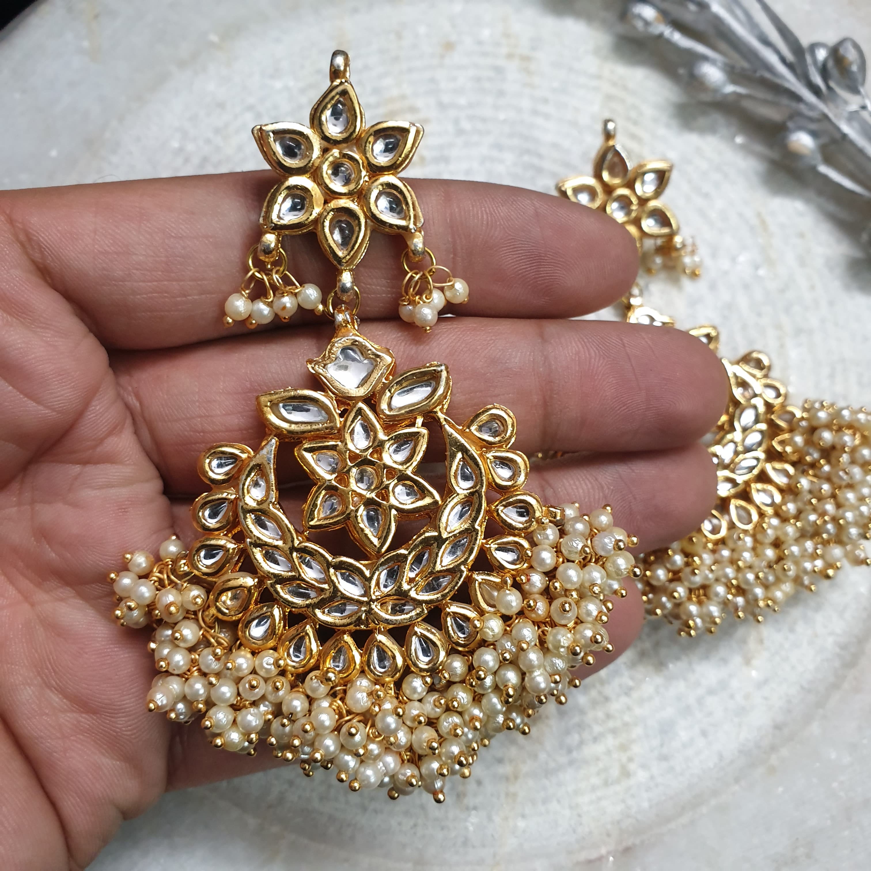 Gold Plated Kundan Chandbali Earrings