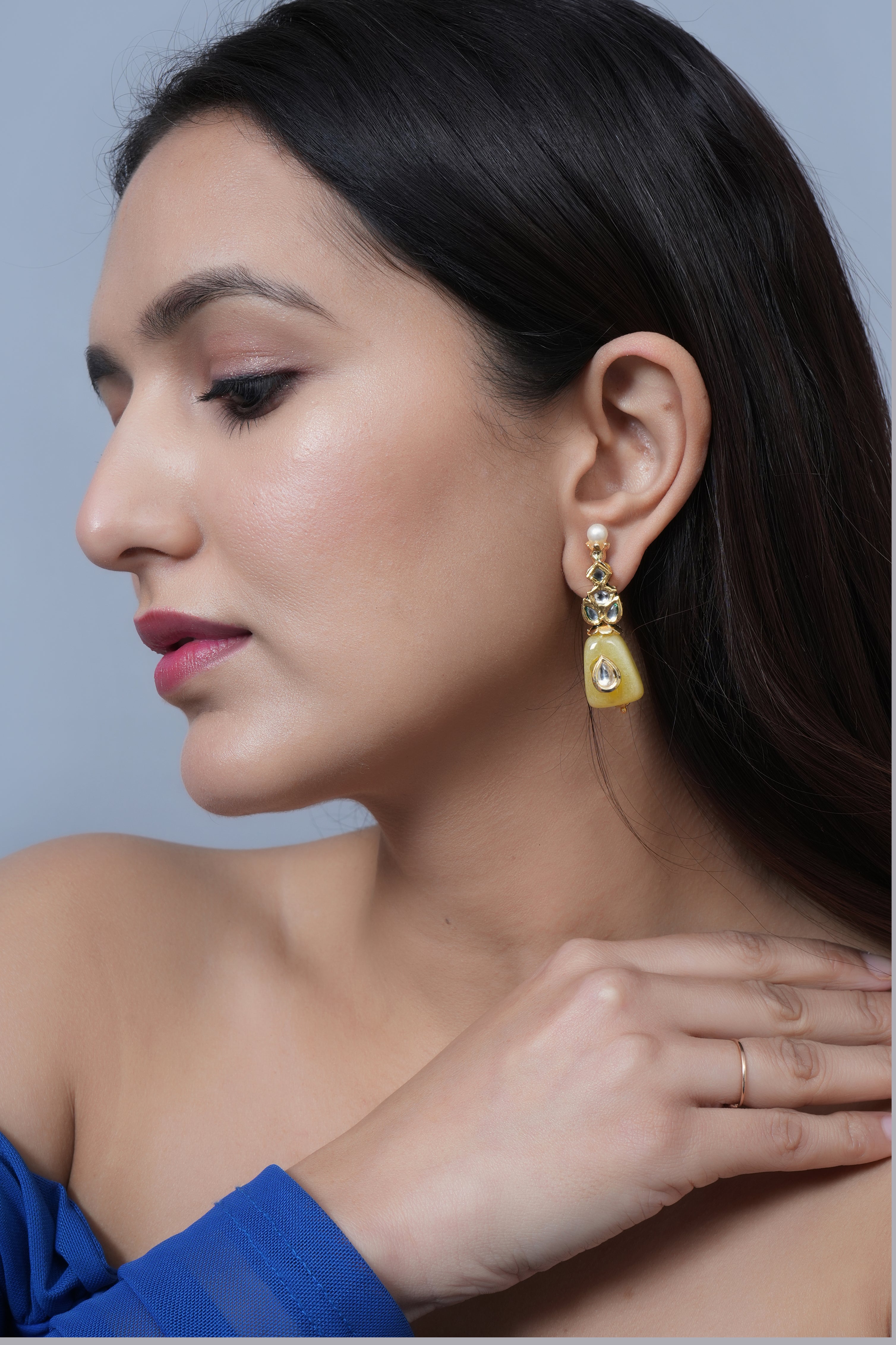 Yellow Stone Kundan Small Earrings