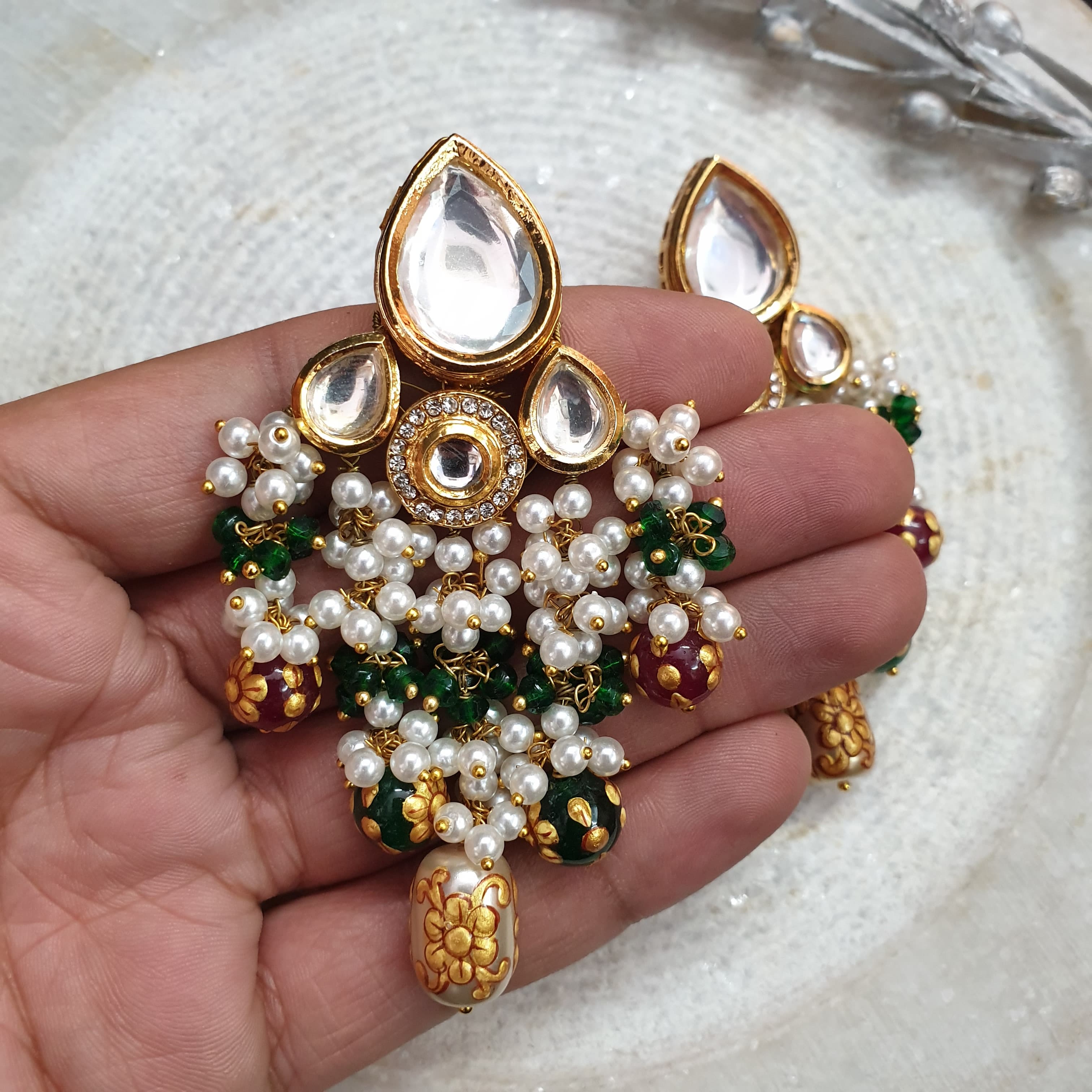 Kundan Handpainted Beaded Earrings