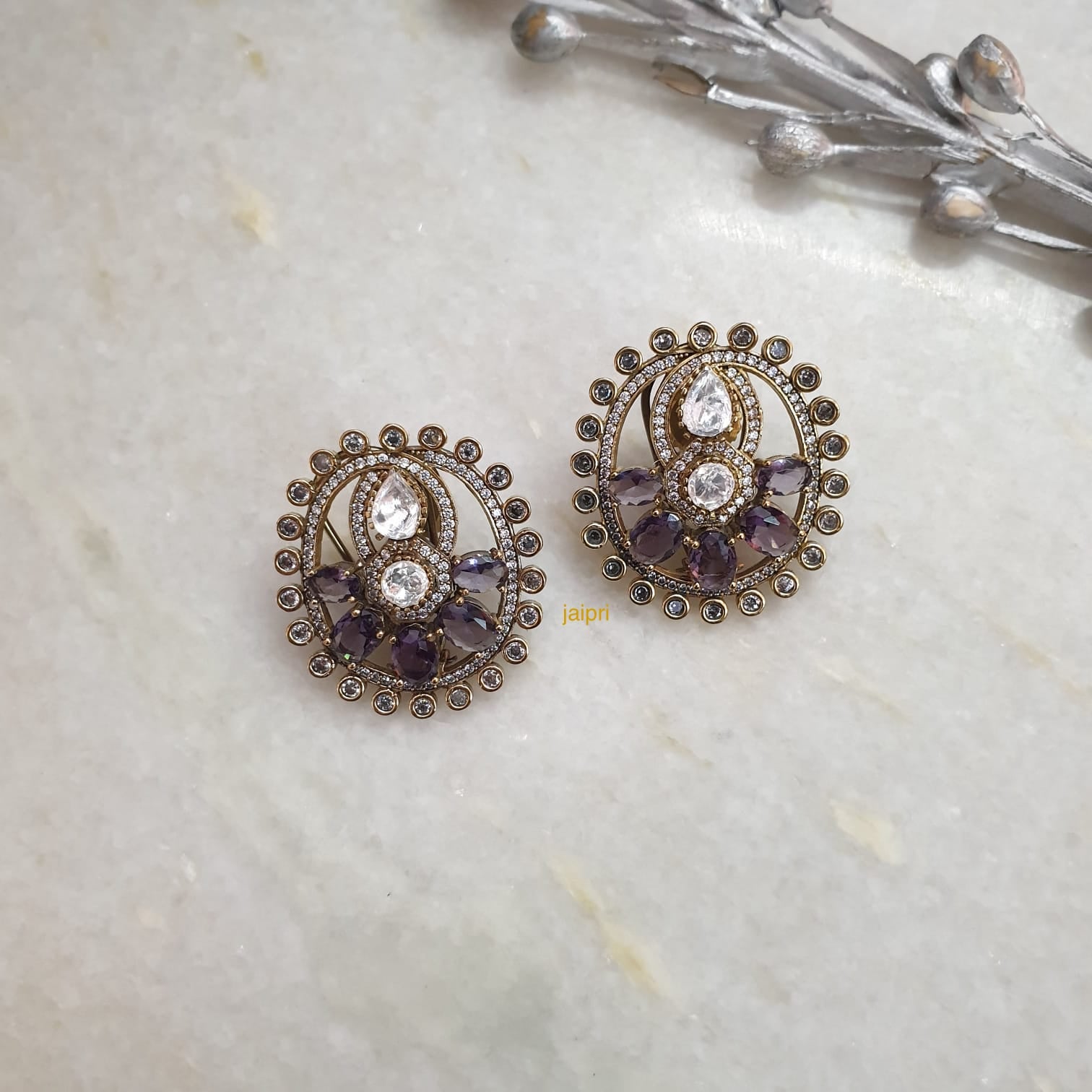 Purple Stone Moissanite Earrings