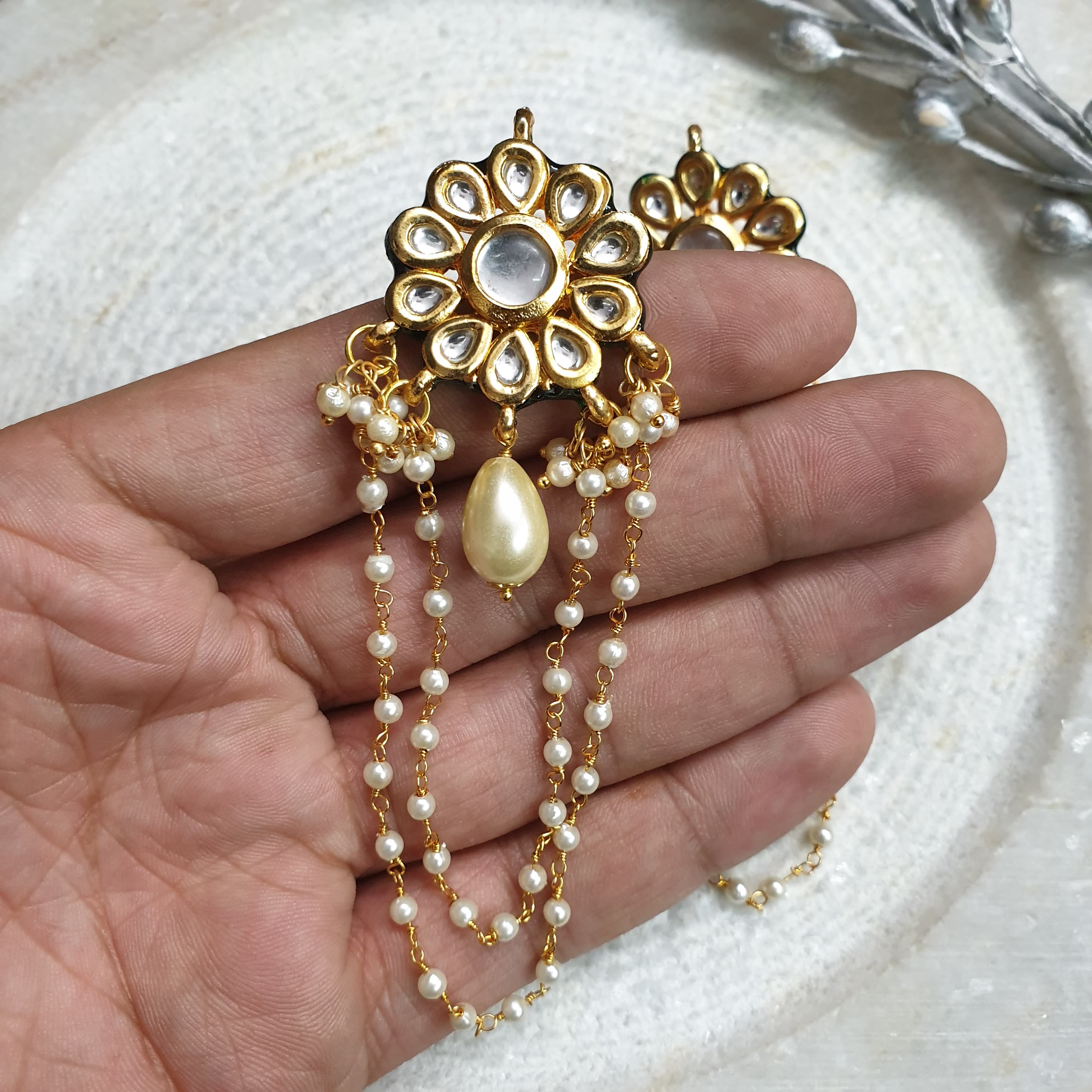 Delicate Kundan Pearl Earrings