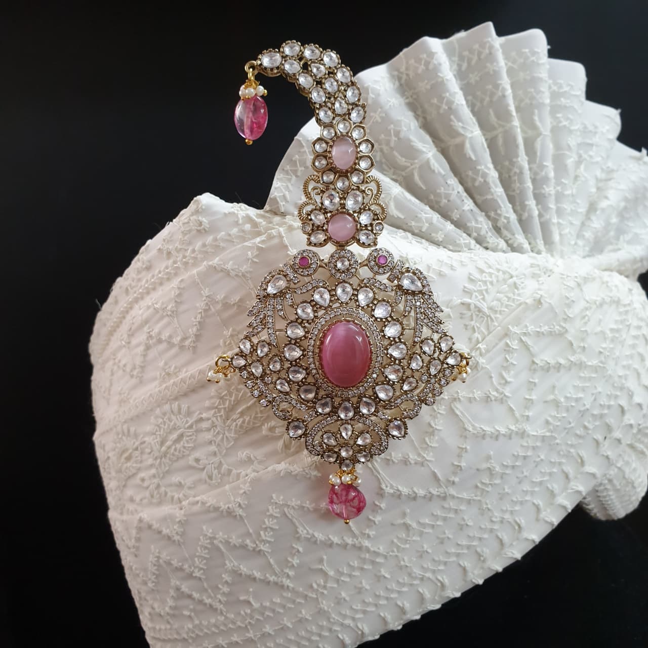 Pink Stone Inspired Kundan Polki Premium Kilangi For Wedding