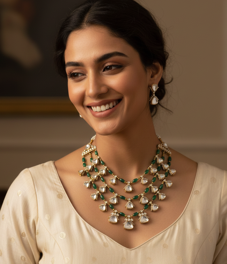Three Layered Kundan Polki Necklace