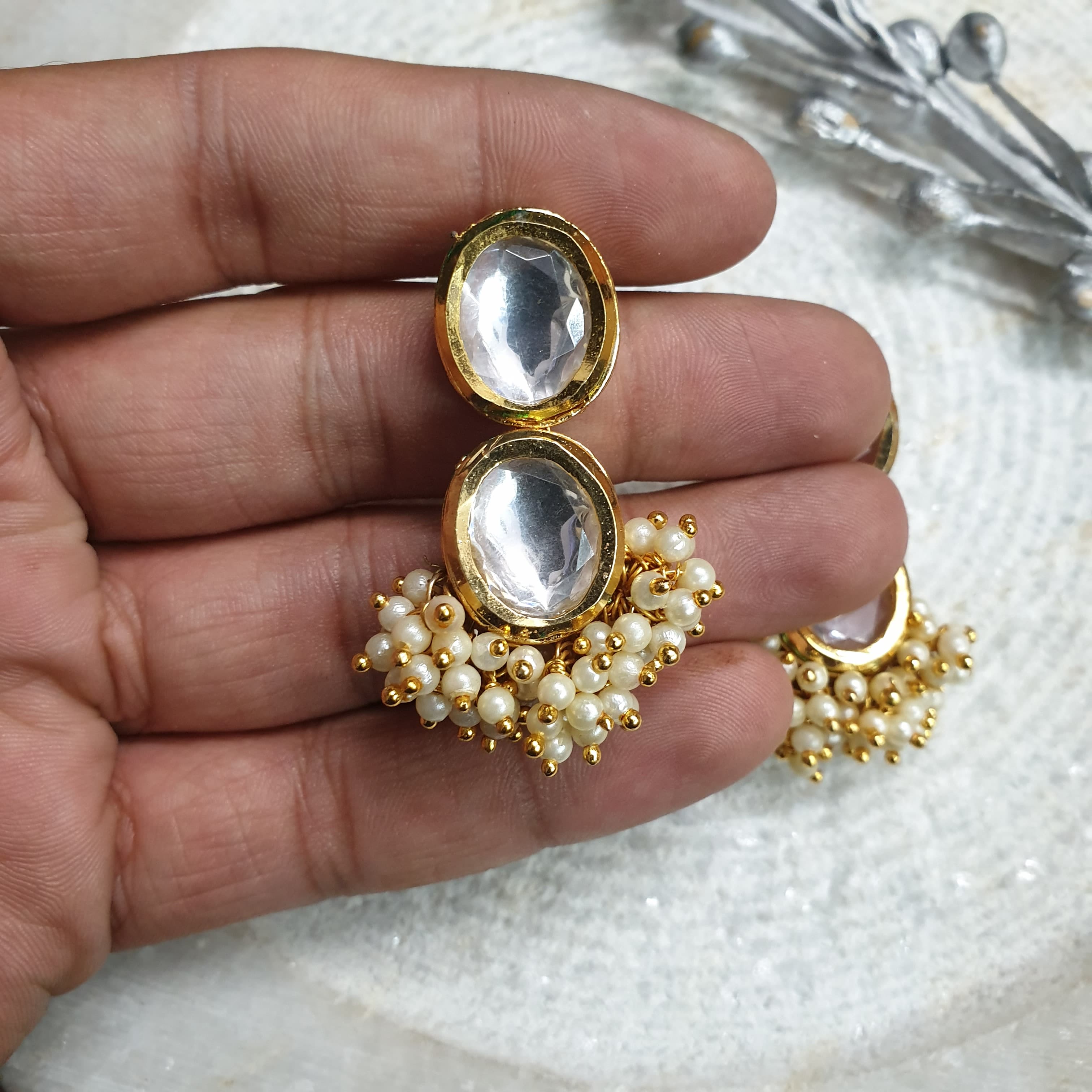 Kundan Stone Pearl Earrings