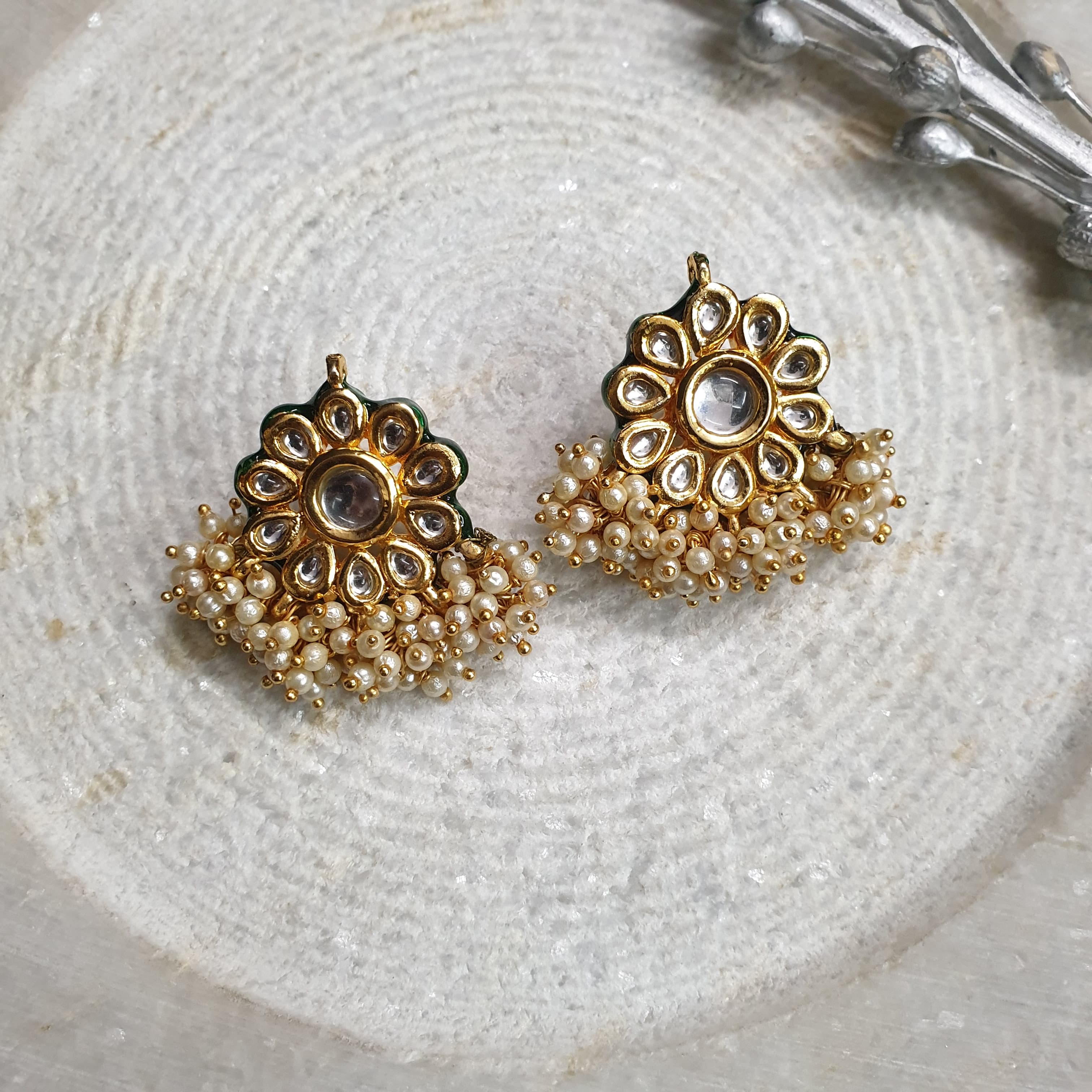 Kundan Stud Earrings With Pearl Beads