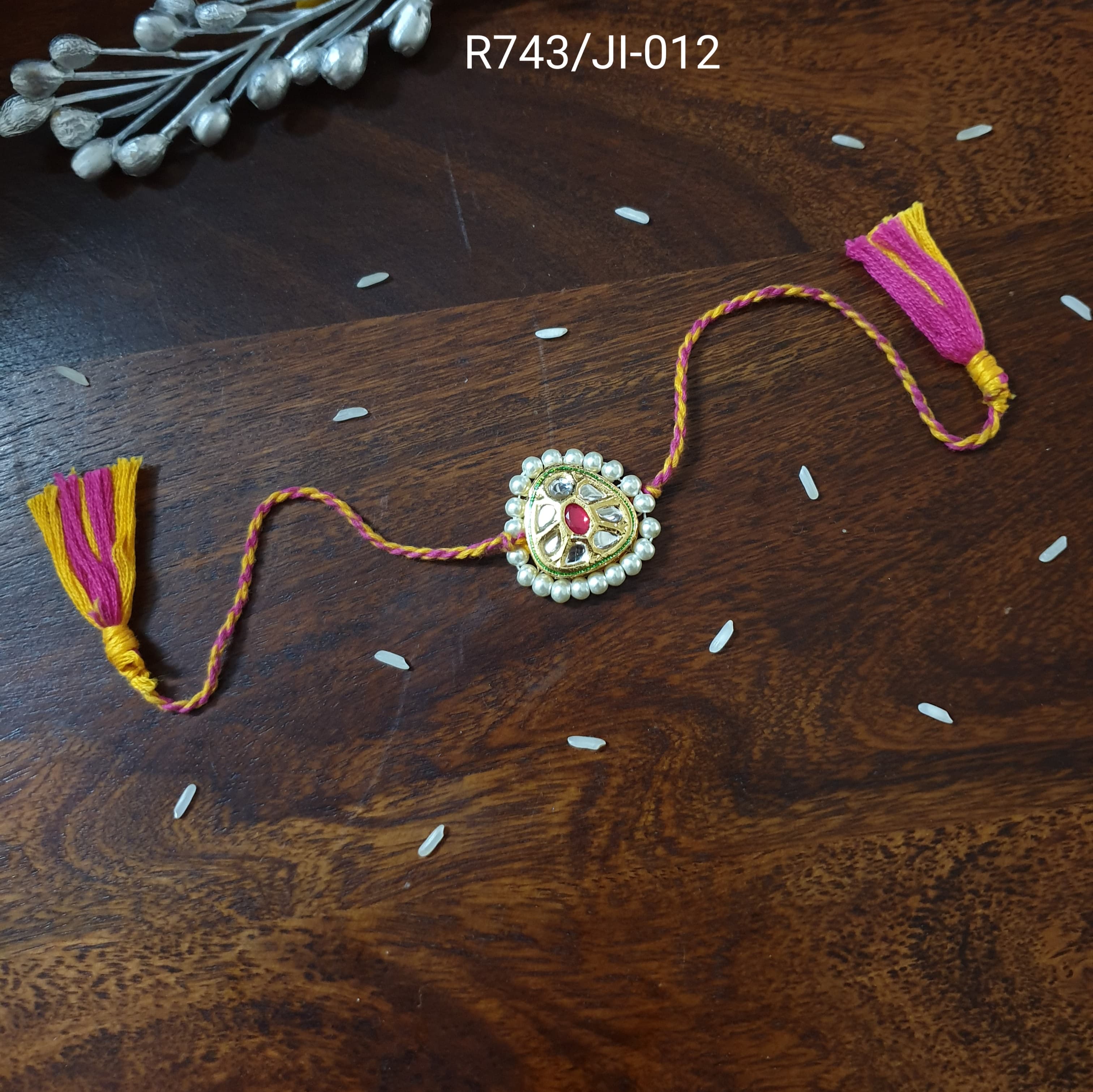 Gold Tone Kundan Pearl Rakhi (Pack of One)