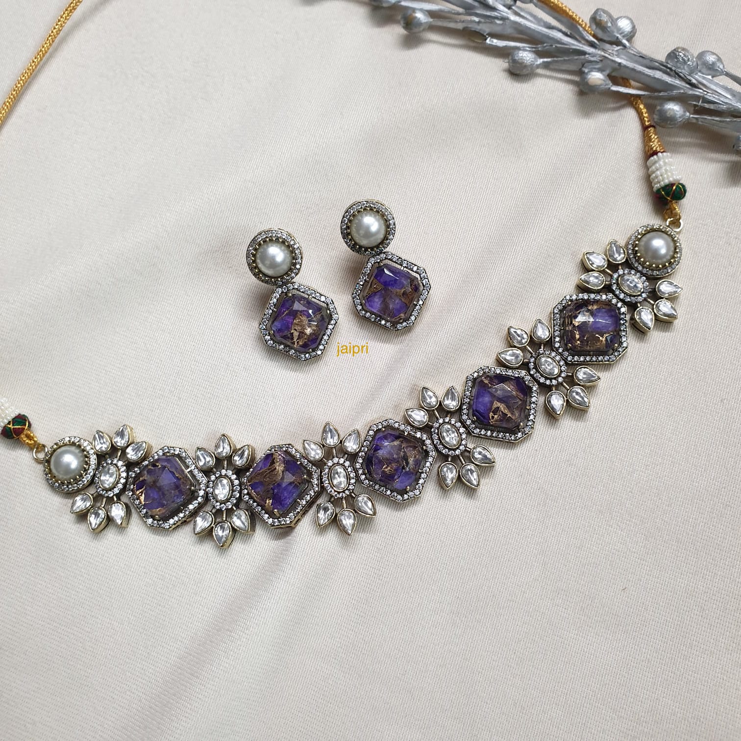 Purple Doublet Stone Kundan Choker Necklace