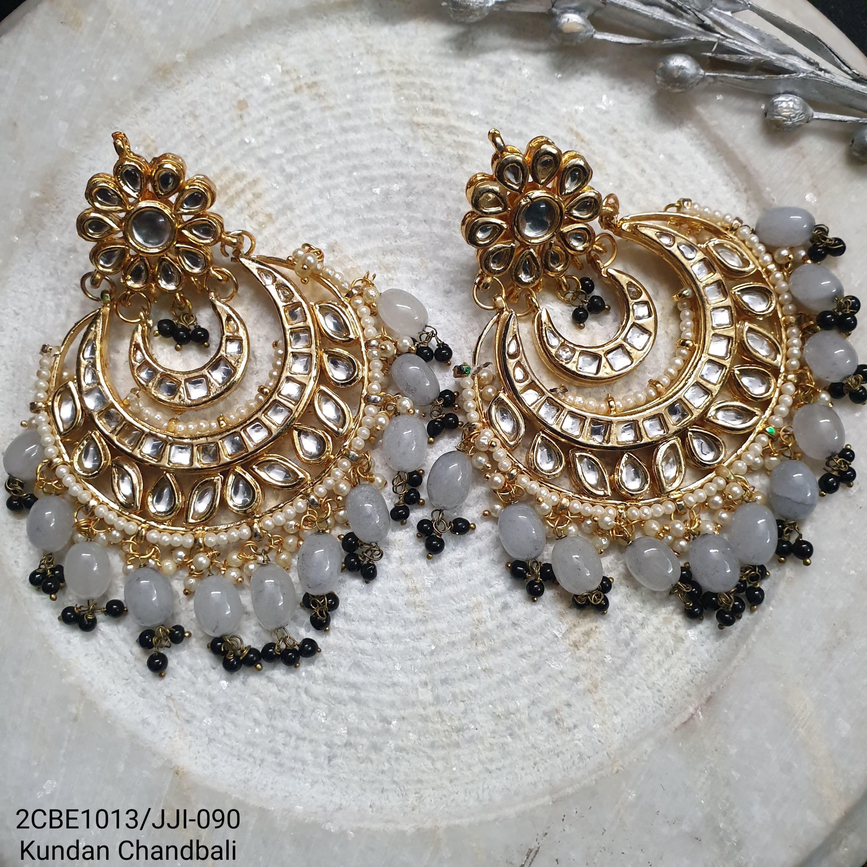 Kundan Grey Colour Chandbali, Gift for Her, Earrings, Chandbali, Grey Colour outlet Earrings,Indian Jewelry, Sabyasachi Earrings