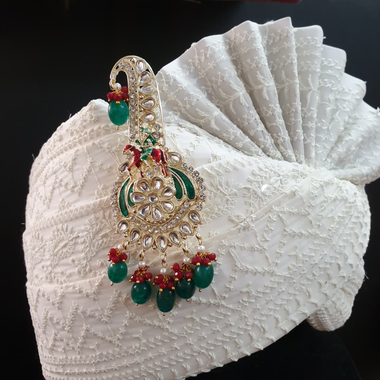 Green Stone Kundan Polki Horse Kilangi For Wedding