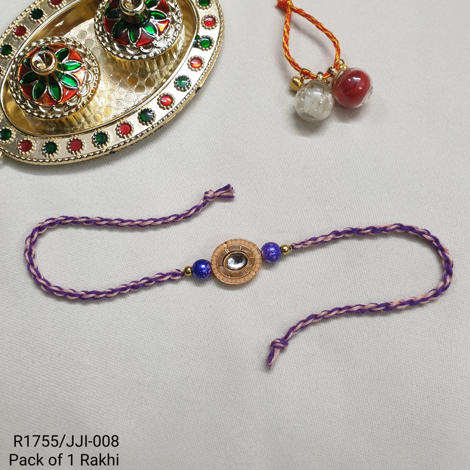 Kundan Purple Beaded Rakhi For Brother (Pack Of One)