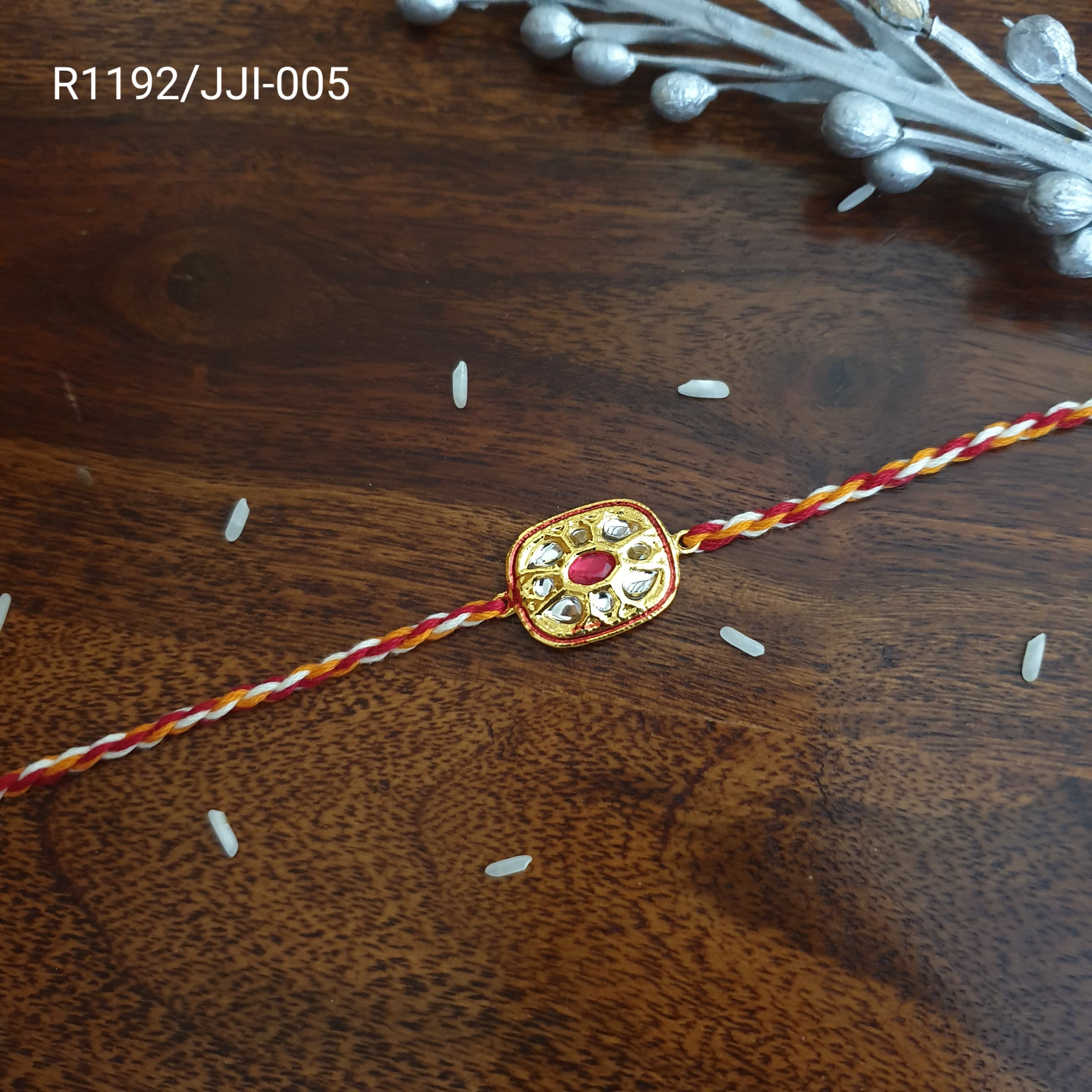 Rectangle Kundan Rakhi For Rakshabandhan (Pack of One)