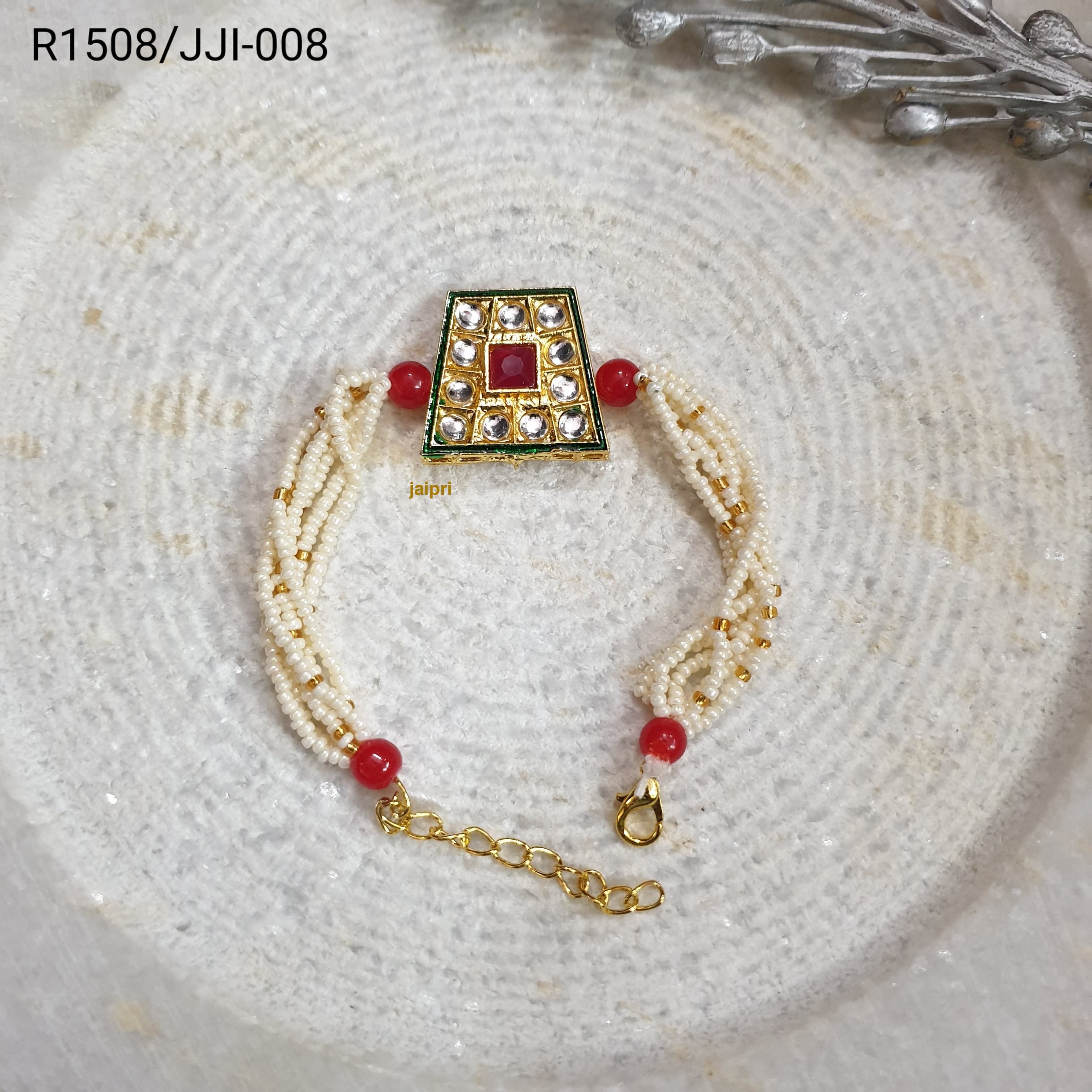 Kundan Seed Bead Rakhi For Brother (Pack of One)