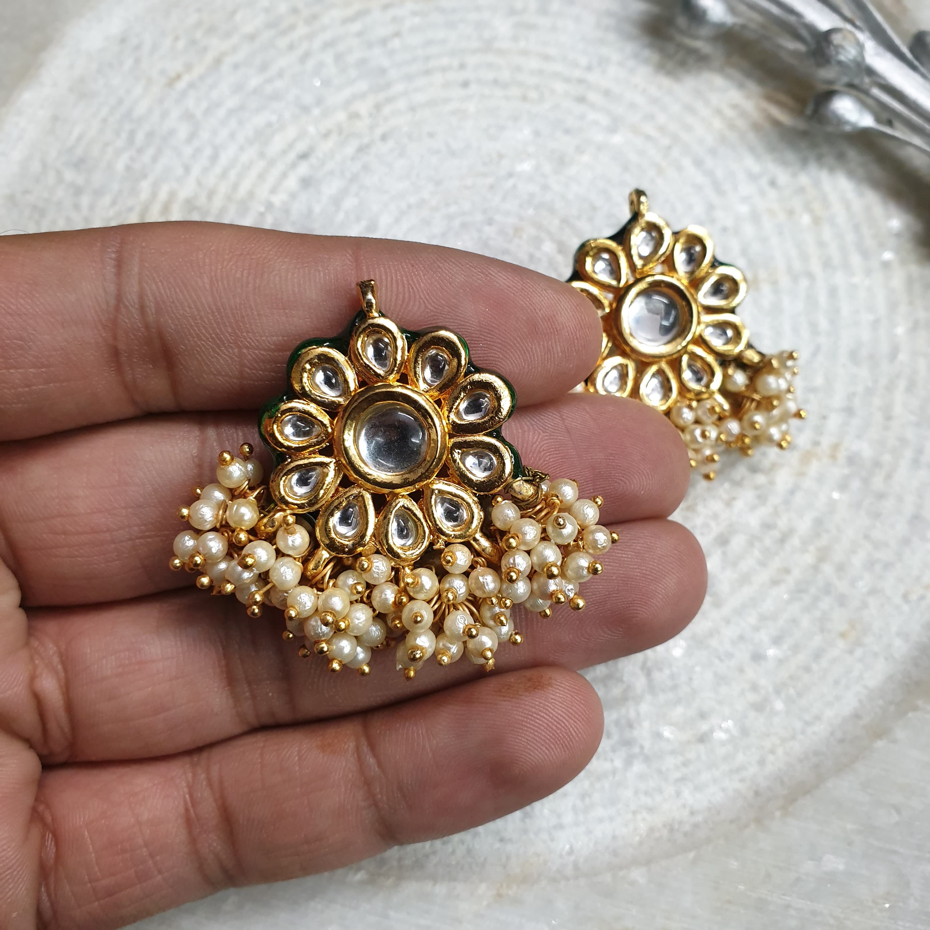 Kundan Stud Earrings With Pearl Beads