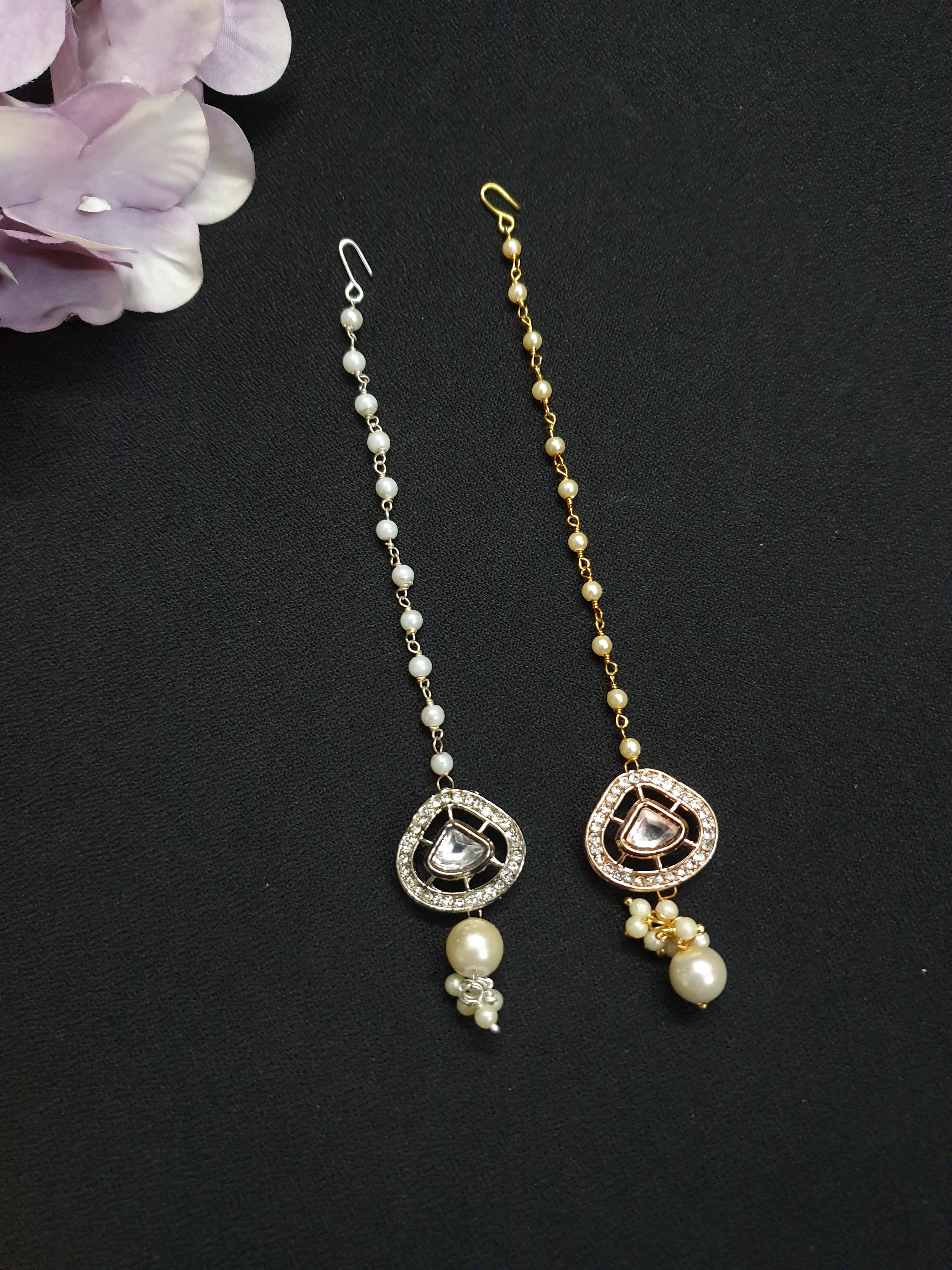 Kundan Polki Pearl Beaded Maang Tikka (Pack of Two)