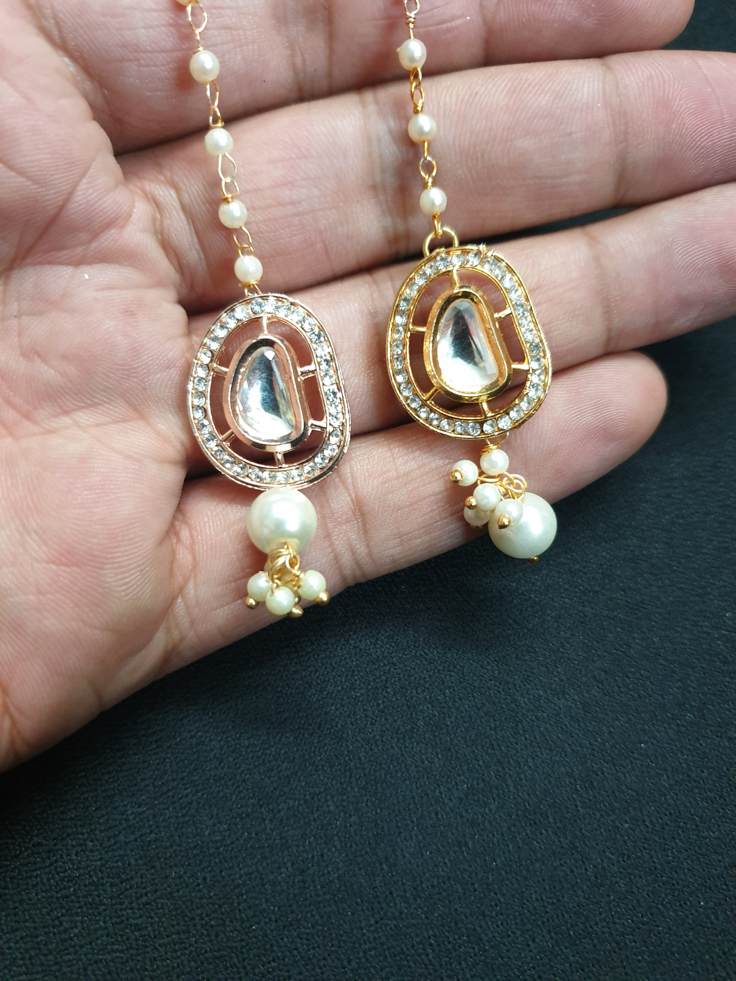 Premium Kundan Polki Pearl Beaded Maang Tikka (Pack of Two)