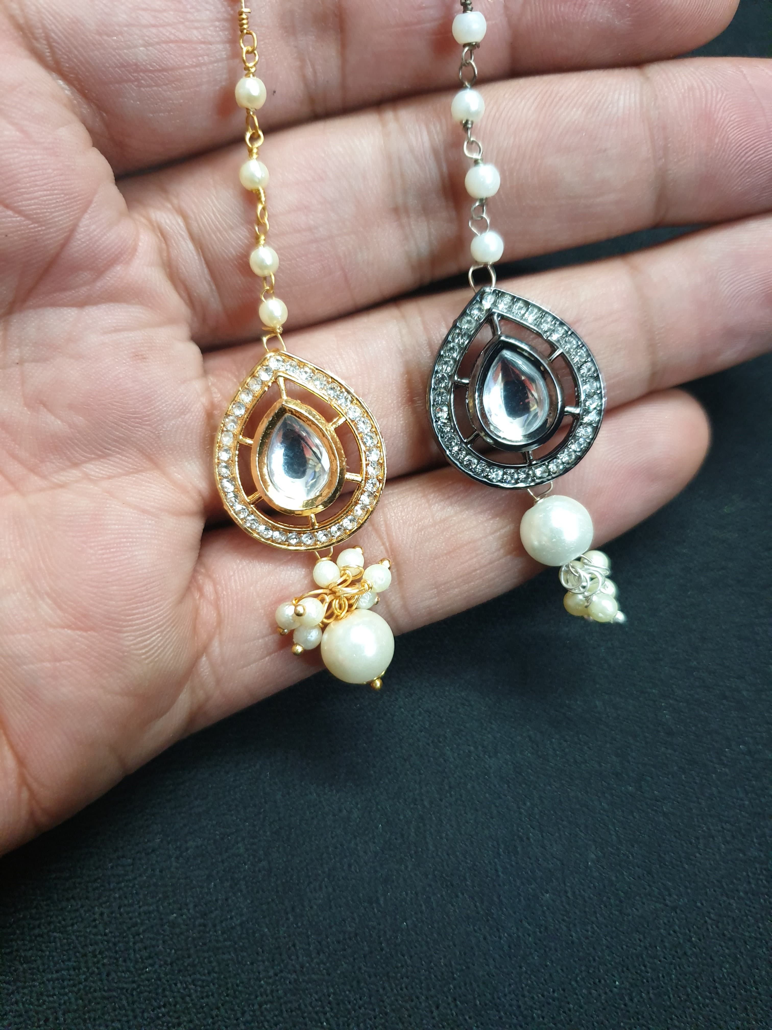 Teardrop Kundan Polki Pearl Beaded Maang Tikka (Pack of Two)