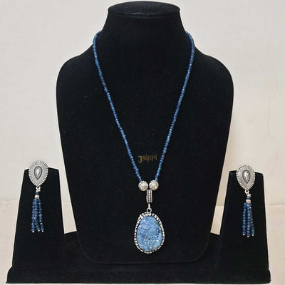 Blue Lapis Stone Pendant With Earrings