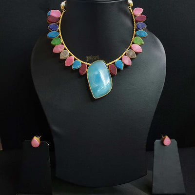 Multicolor Stone Unique Gold Necklace With Earrings