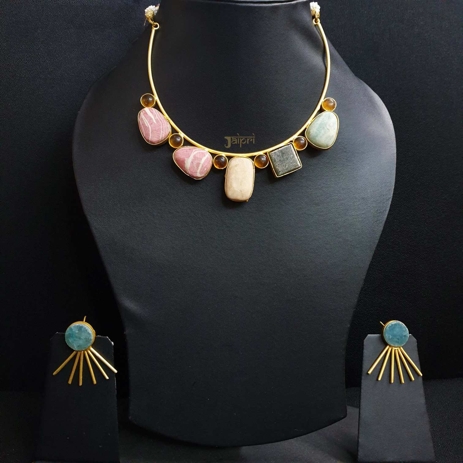 Multicolor Natural Stone Adorable Necklace With Earrings