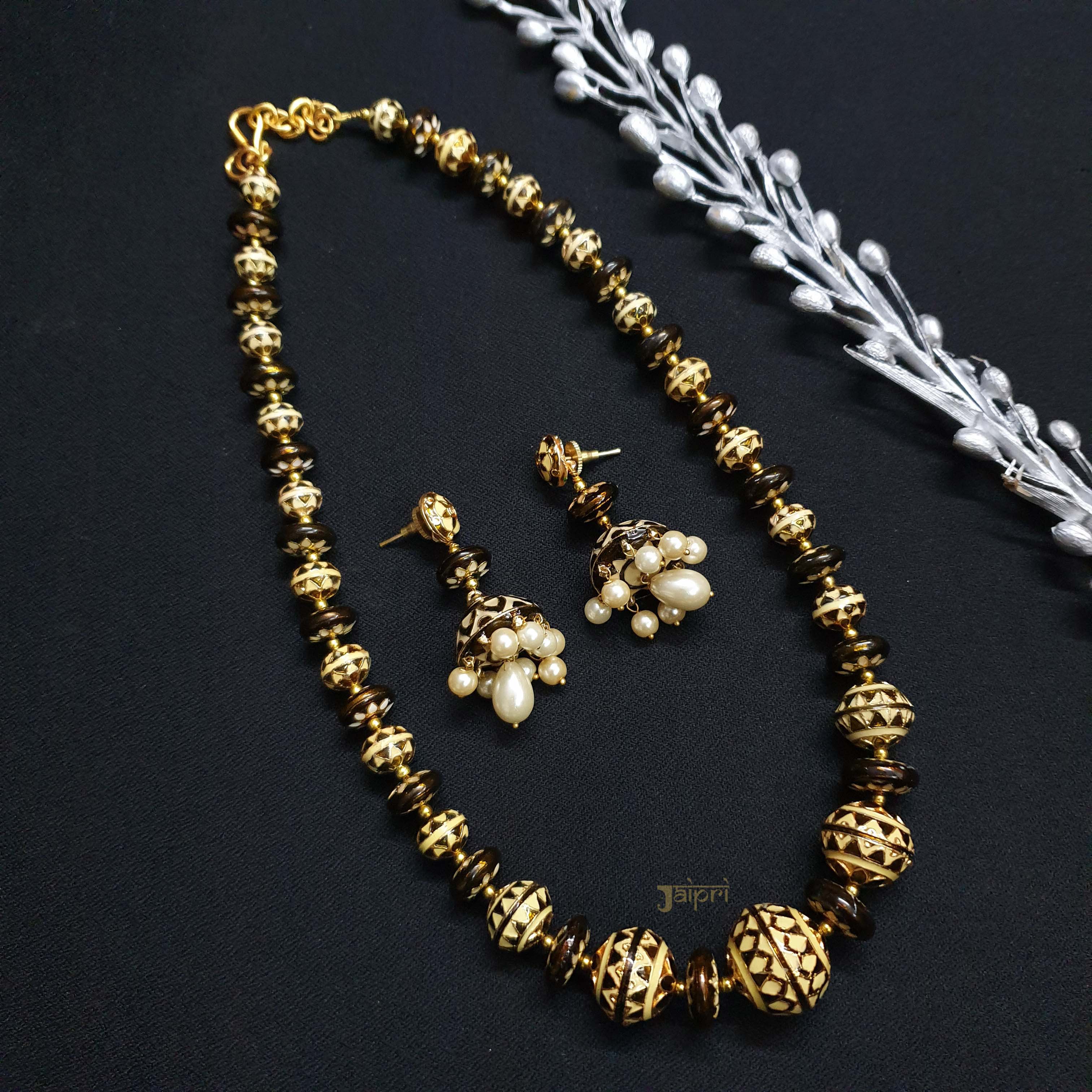 Golden Meenakari Beads Necklace With Earrings