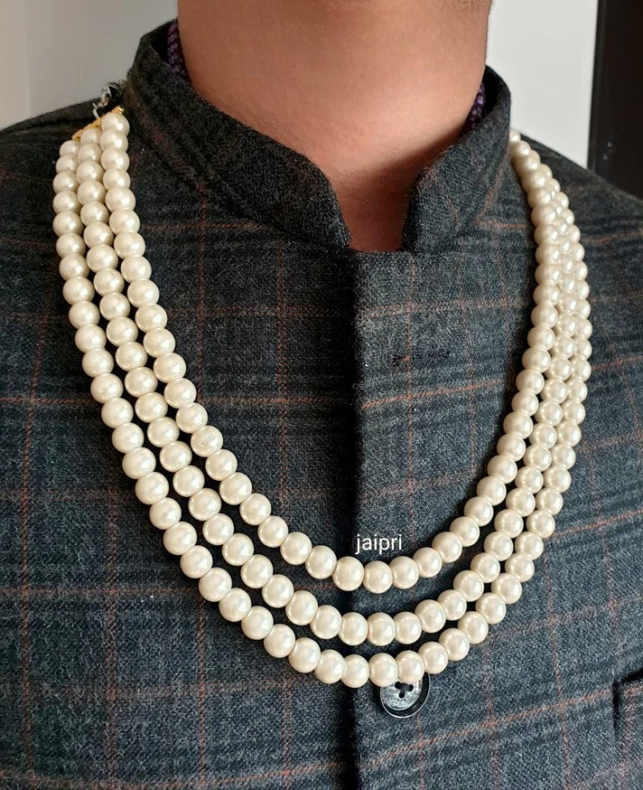 Three Layered Pearl Groom Necklace Set