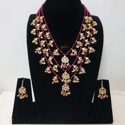 Floral Kundan & Ruby Beads Stone Necklace With Earrings