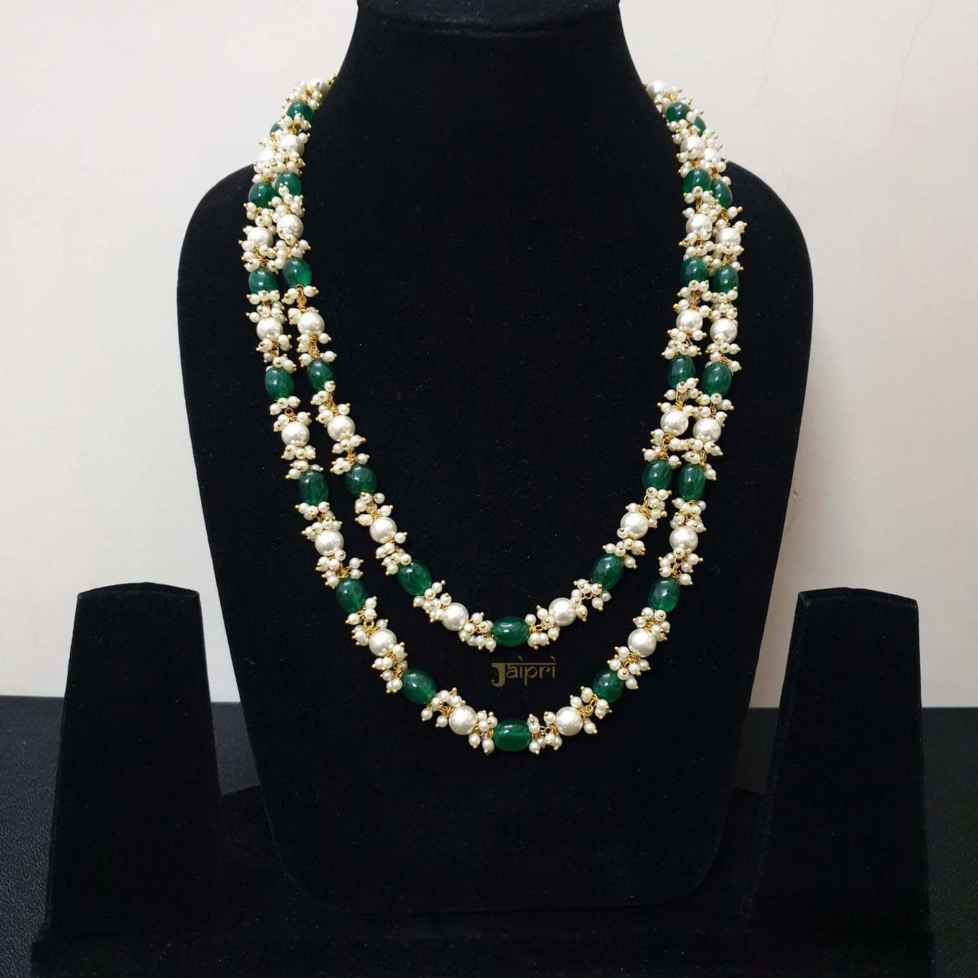 Red & Green Pearl Beads Long Necklace