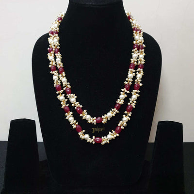 Red & Green Pearl Beads Long Necklace