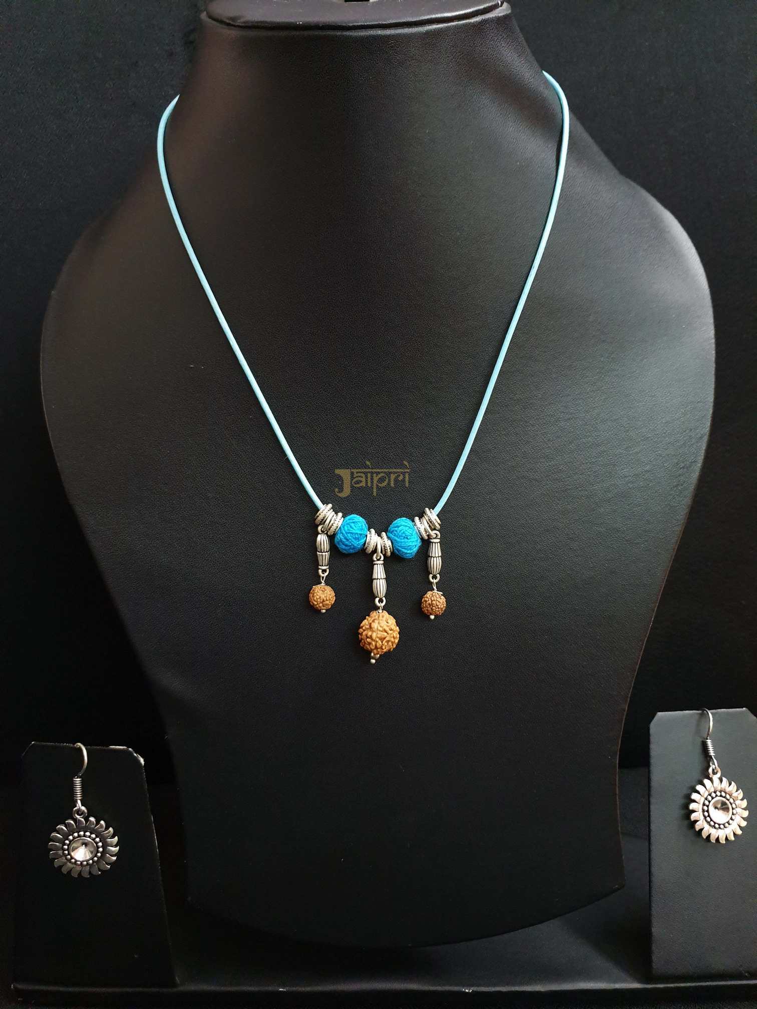 Turquoise Beads Stone Necklace With Earrings