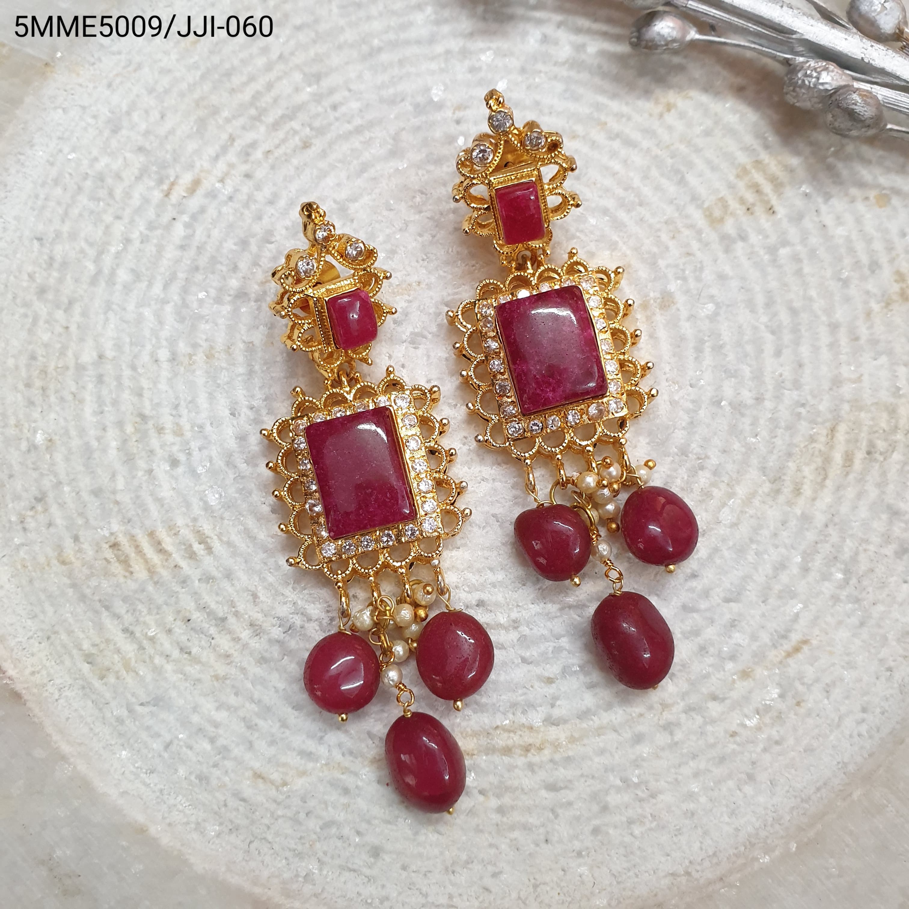 Red AD Stone Earrings