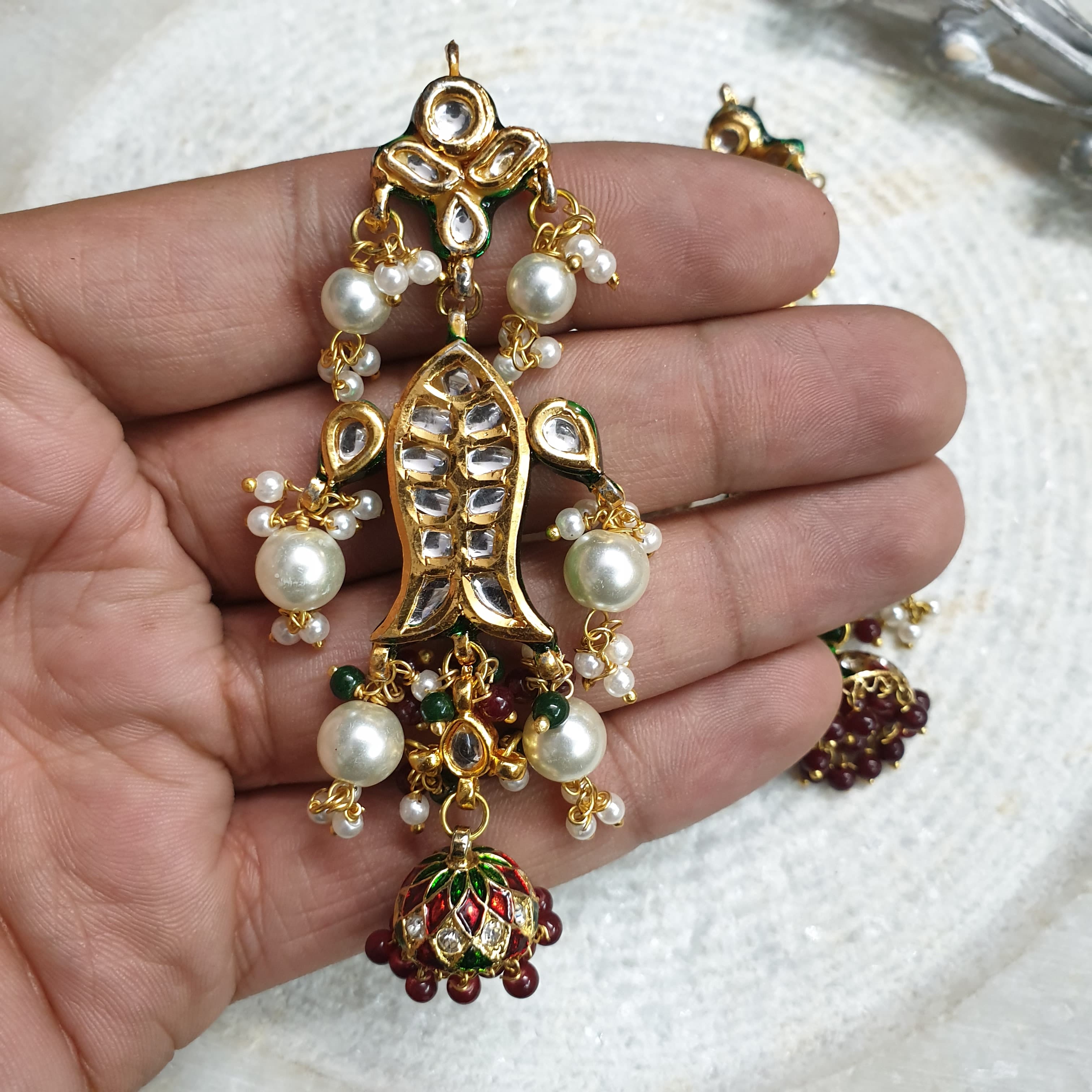Kundan Long Beaded Jhumki Earrings