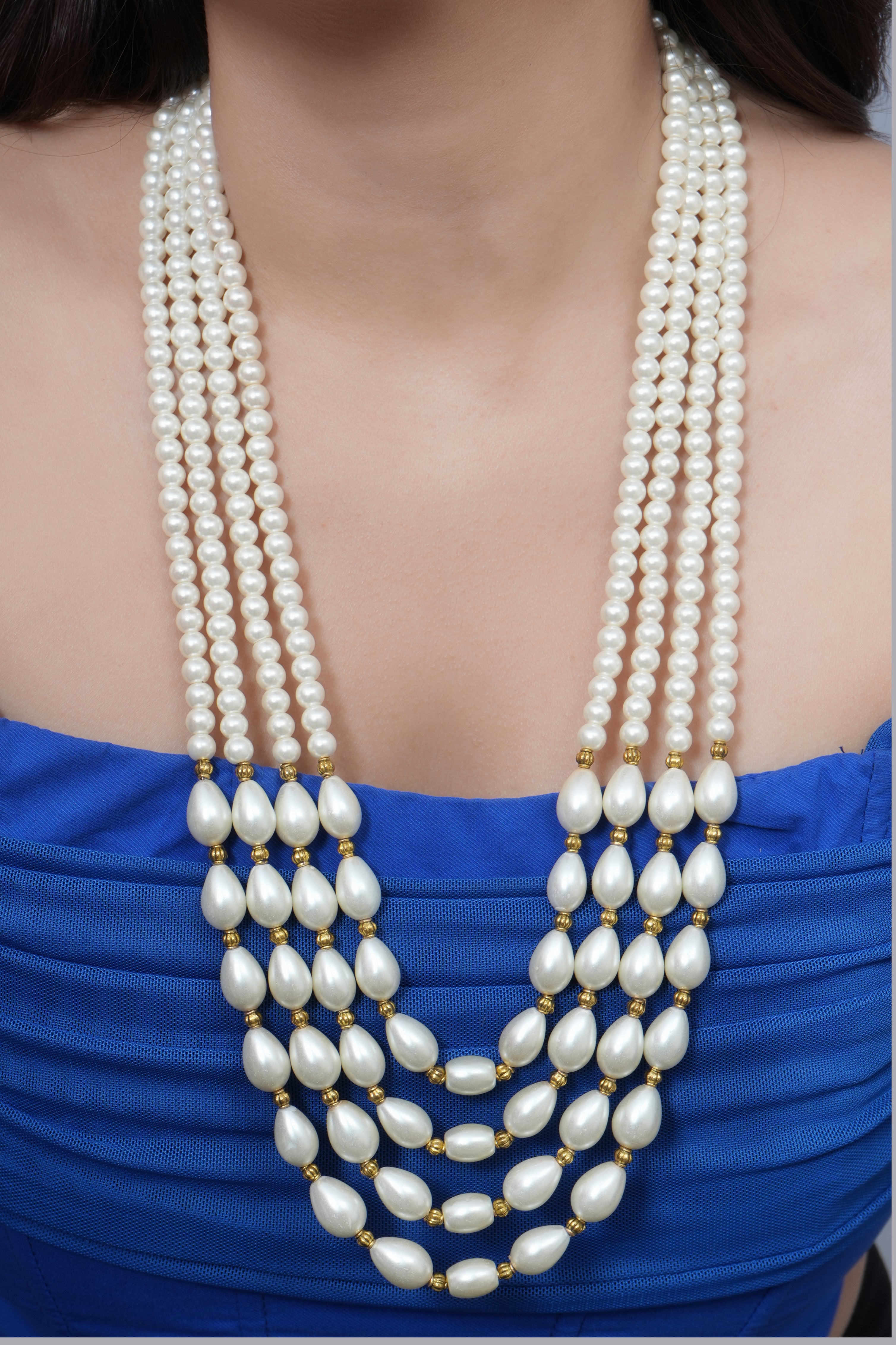 Drop Pearl Necklace With Small Golden Beads