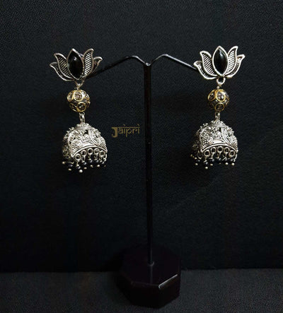 Lotus Design, Black Stone Jhumki Earrings