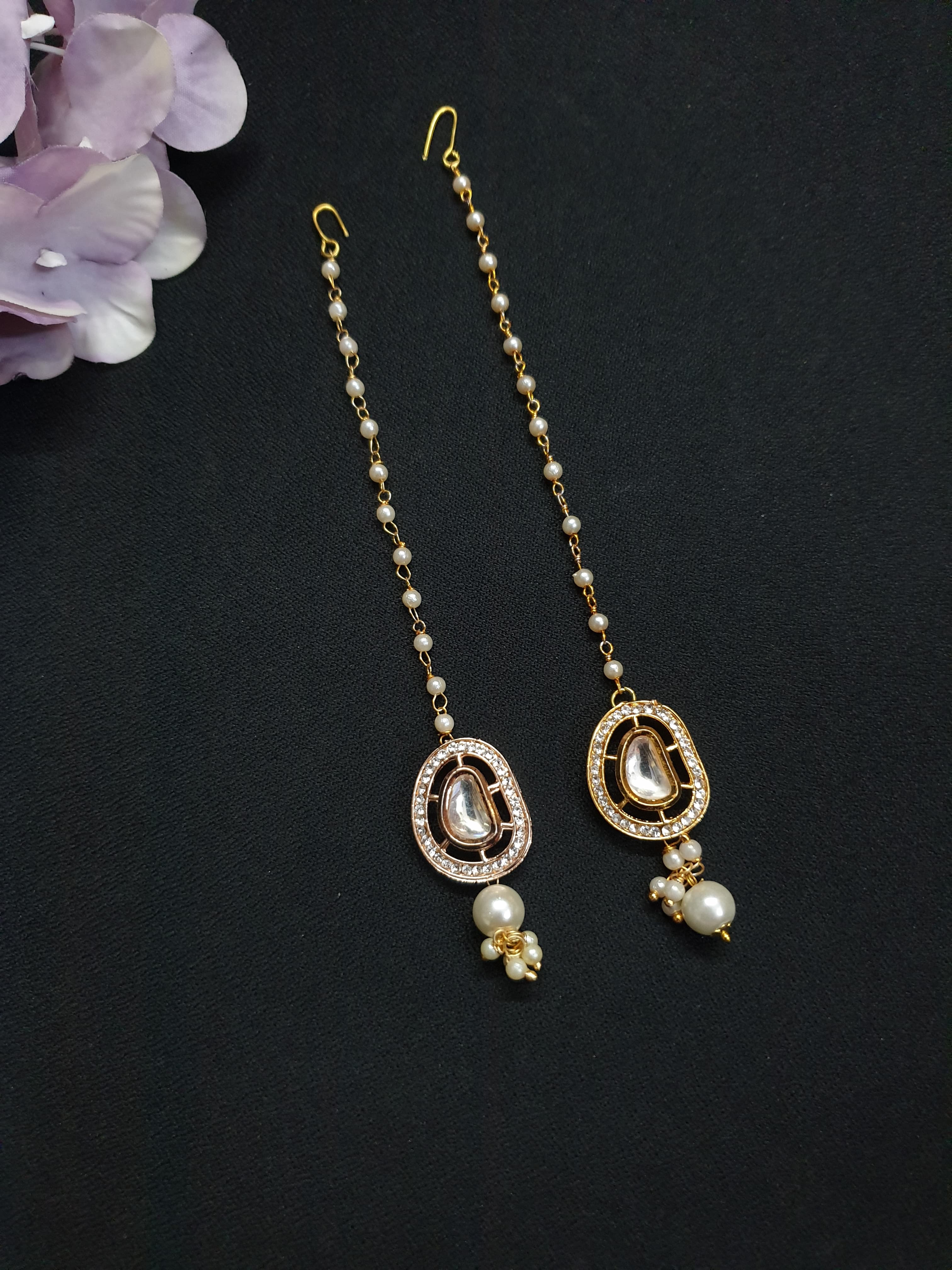 Premium Kundan Polki Pearl Beaded Maang Tikka (Pack of Two)