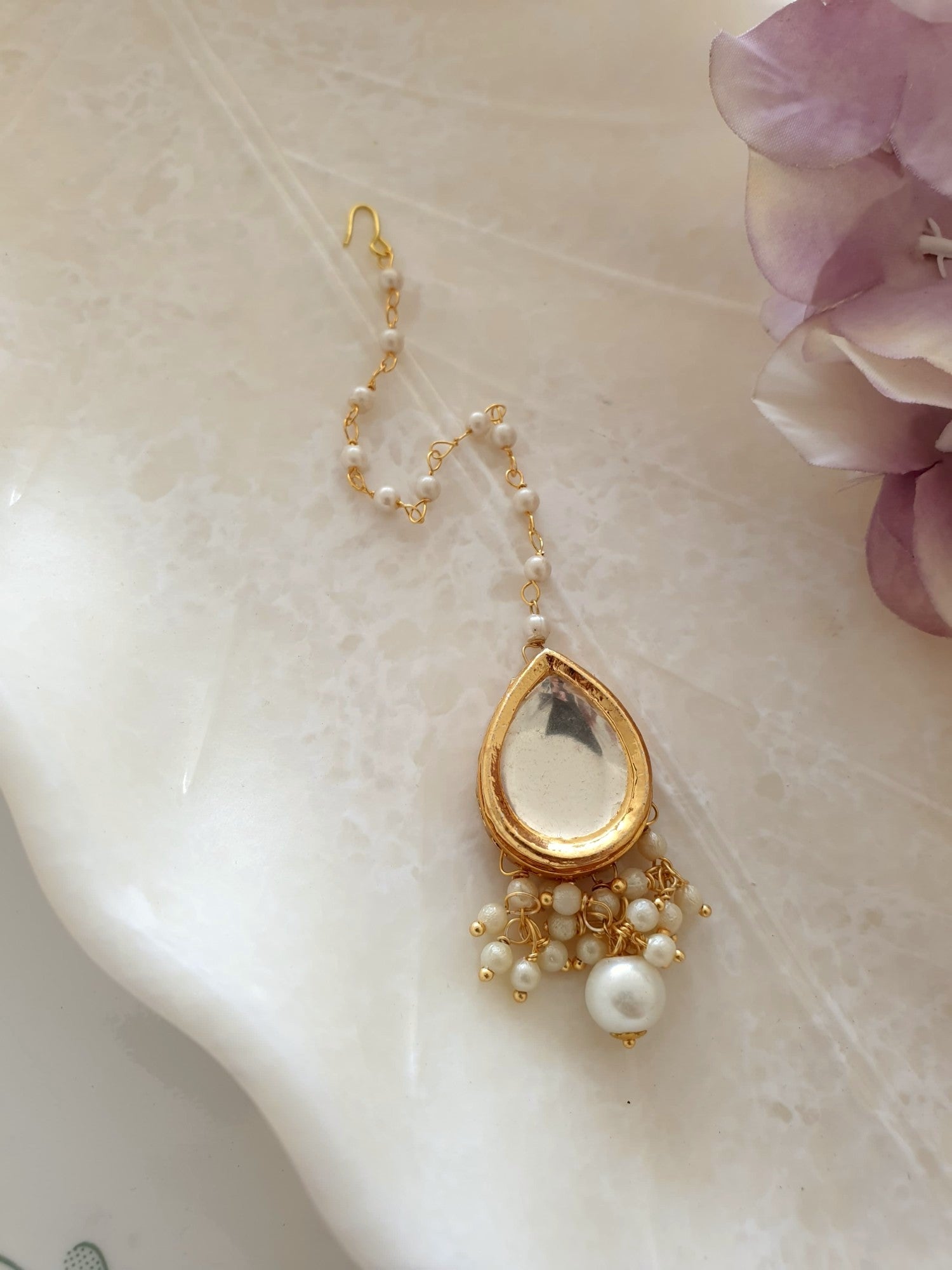Teardrop Kundan Meenakari Pearl Beaded Maang Tikka