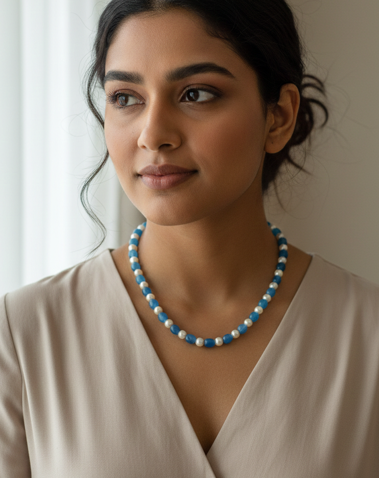 Blue Pearl Stone Long Mala