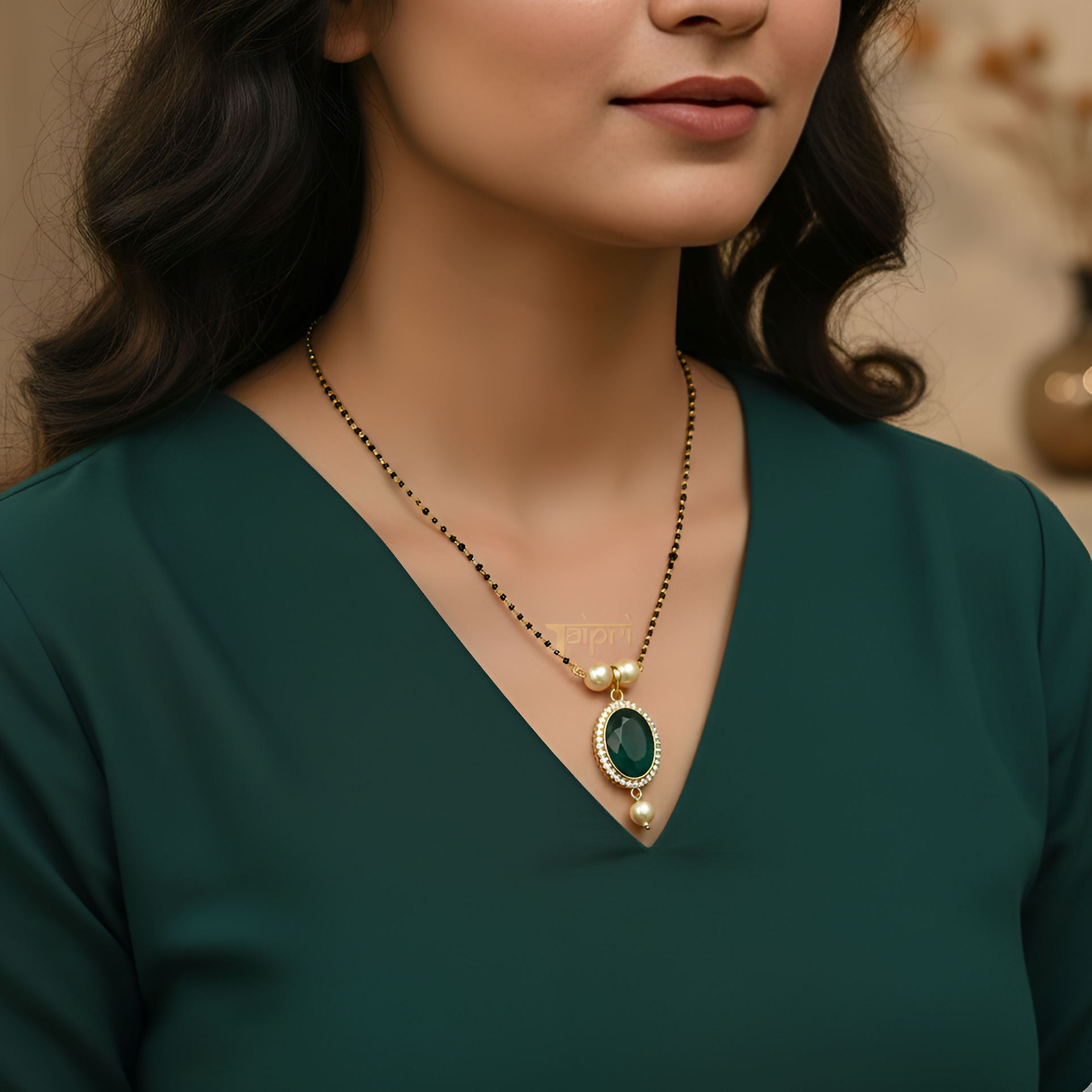 Green Stone and Pearl Mangalsutra