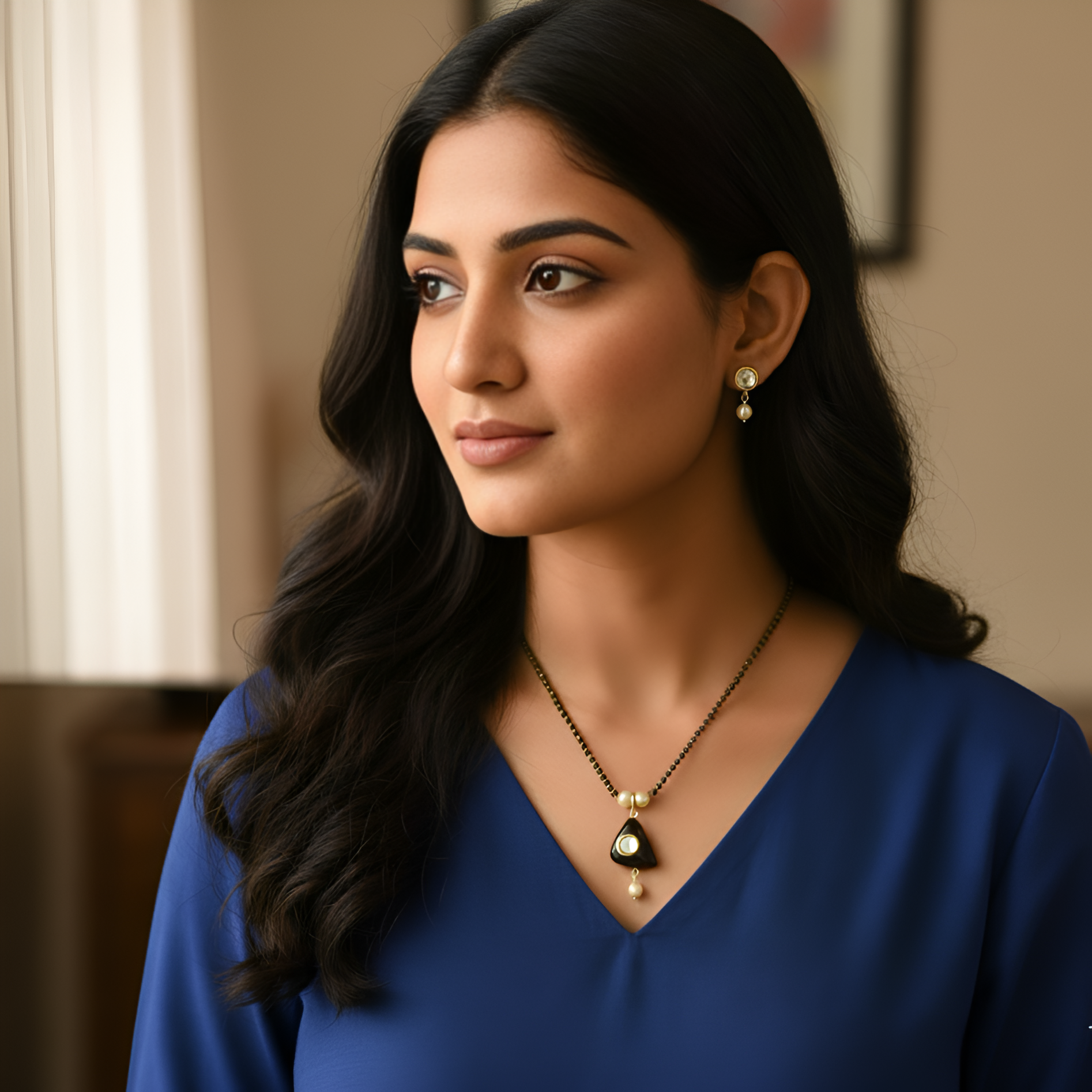 Black Stone Mangalsutra With Earrings