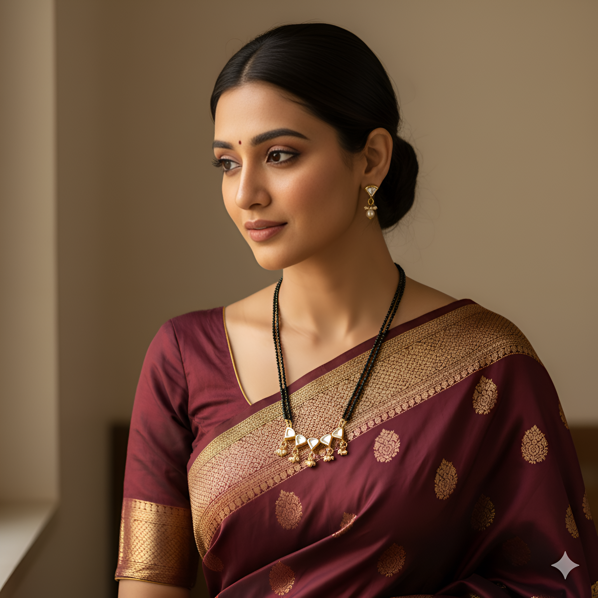 22k Gold Plated Kundan Mangalsutra With Earrings
