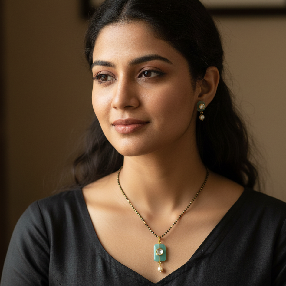 Kundan Stone Mangalsutra With Earrings