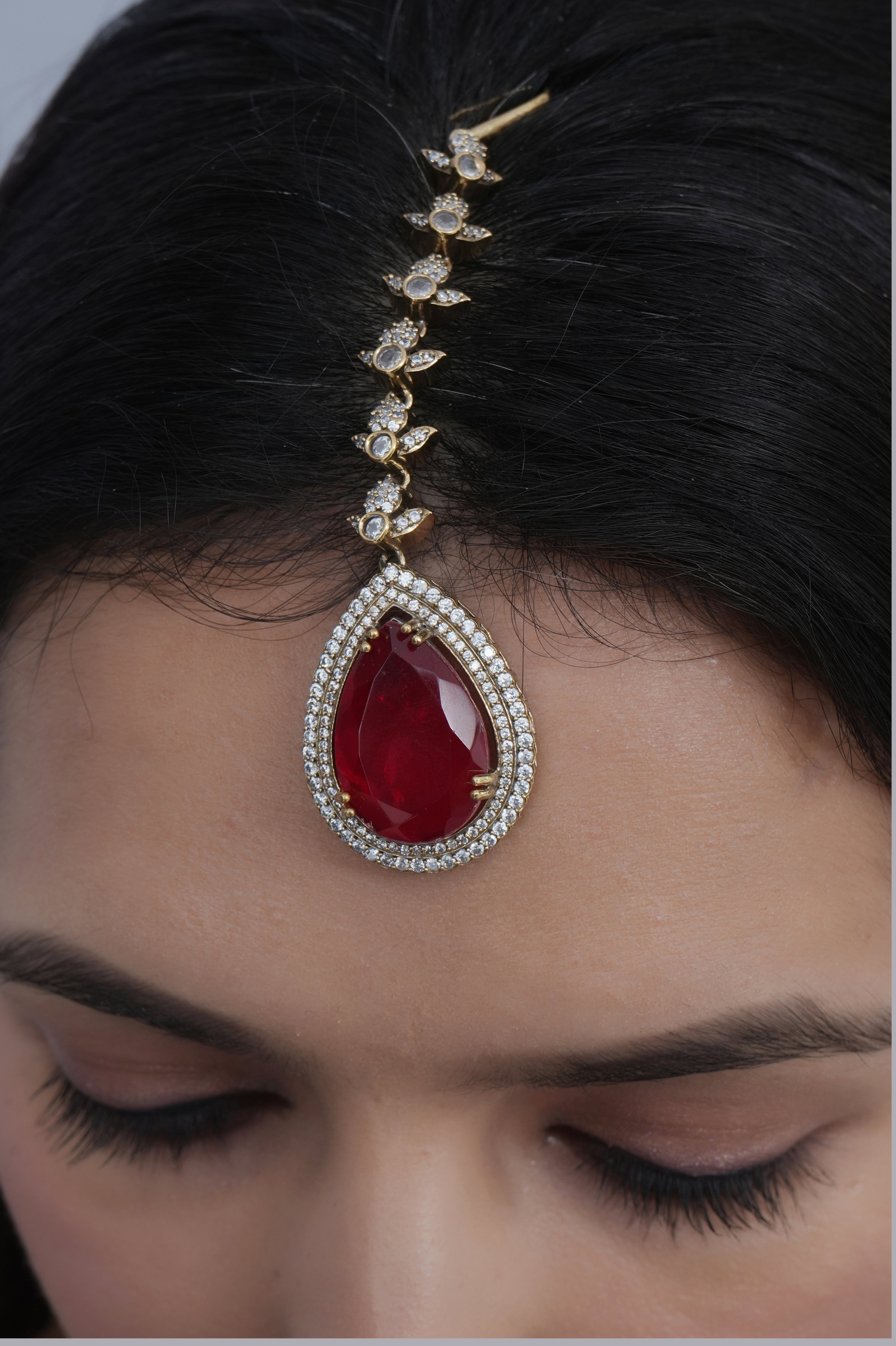 Ruby Red Stone Designer Maang Tikka