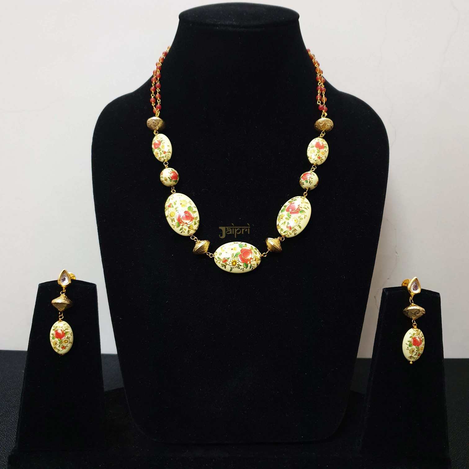 Designer Floral Meenakari Gold Necklace With Earrings